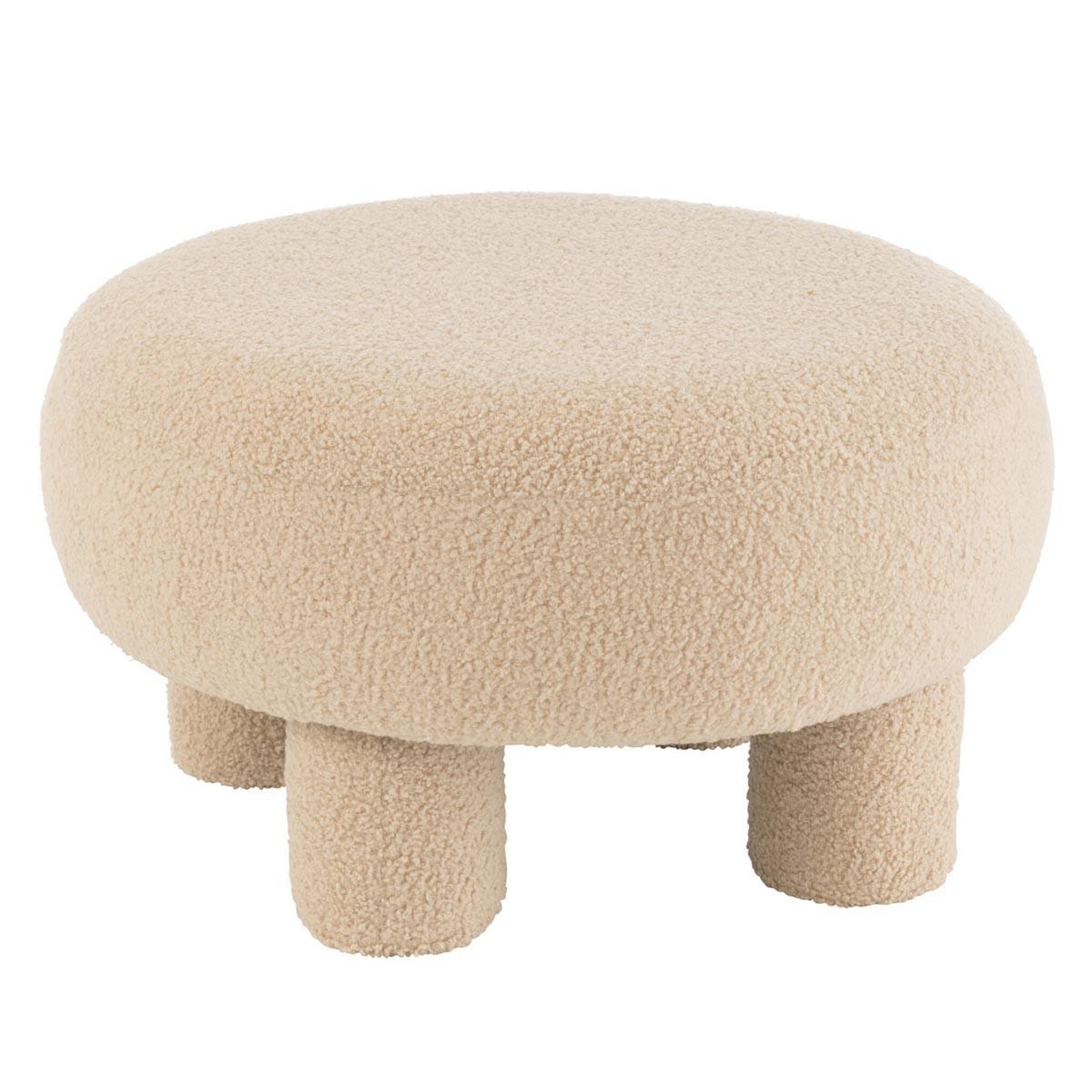 J-LINE Pouf rond bouclette  teddy  52cm beige