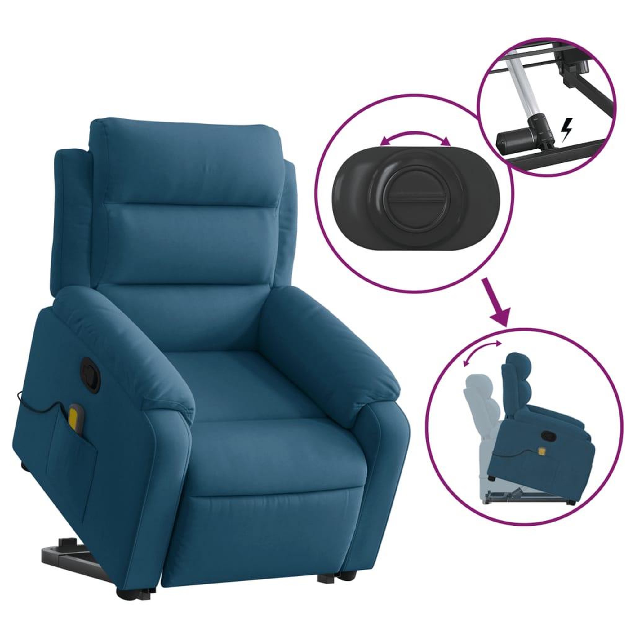 Voir la diapositive 5 : VIDAXL Fauteuil de massage inclinable Bleu Velours