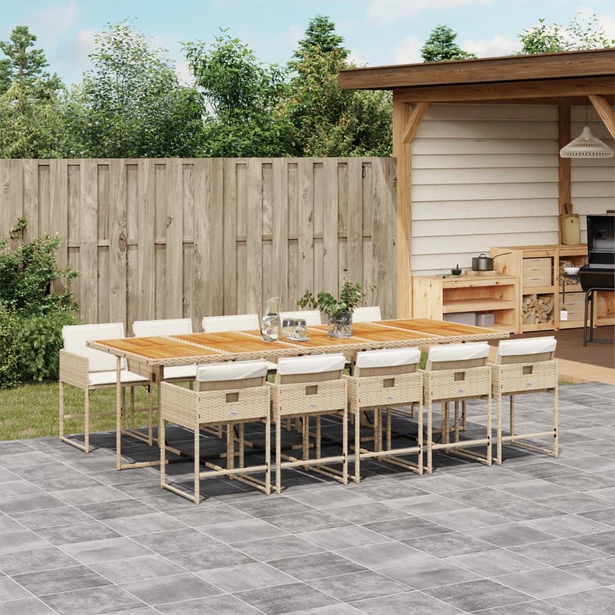 VIDAXL Ensemble a manger de jardin et coussins 11 pcs beige poly rotin