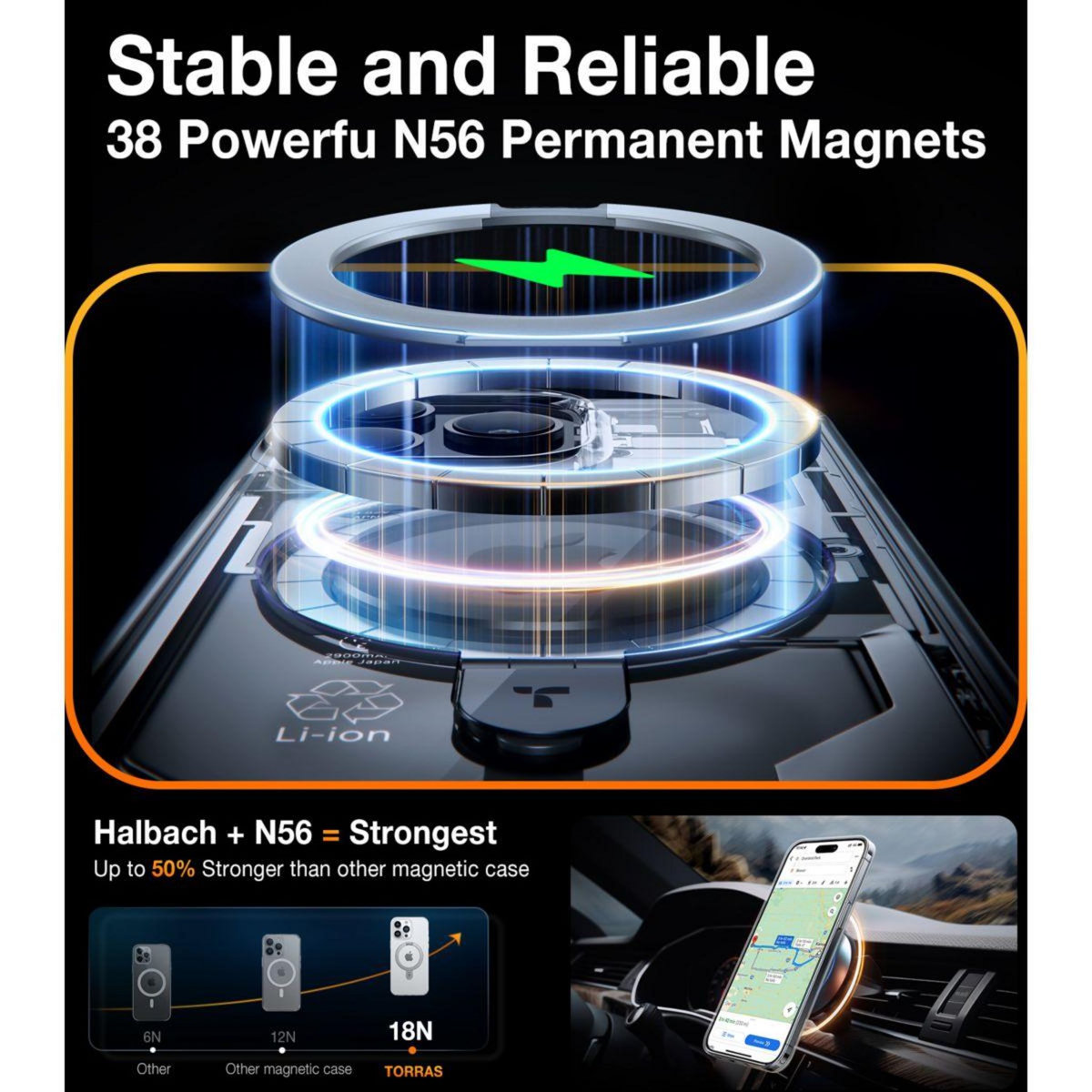 TORRAS Coque intégrale iPhone 15 Pro Max MagSafe + support