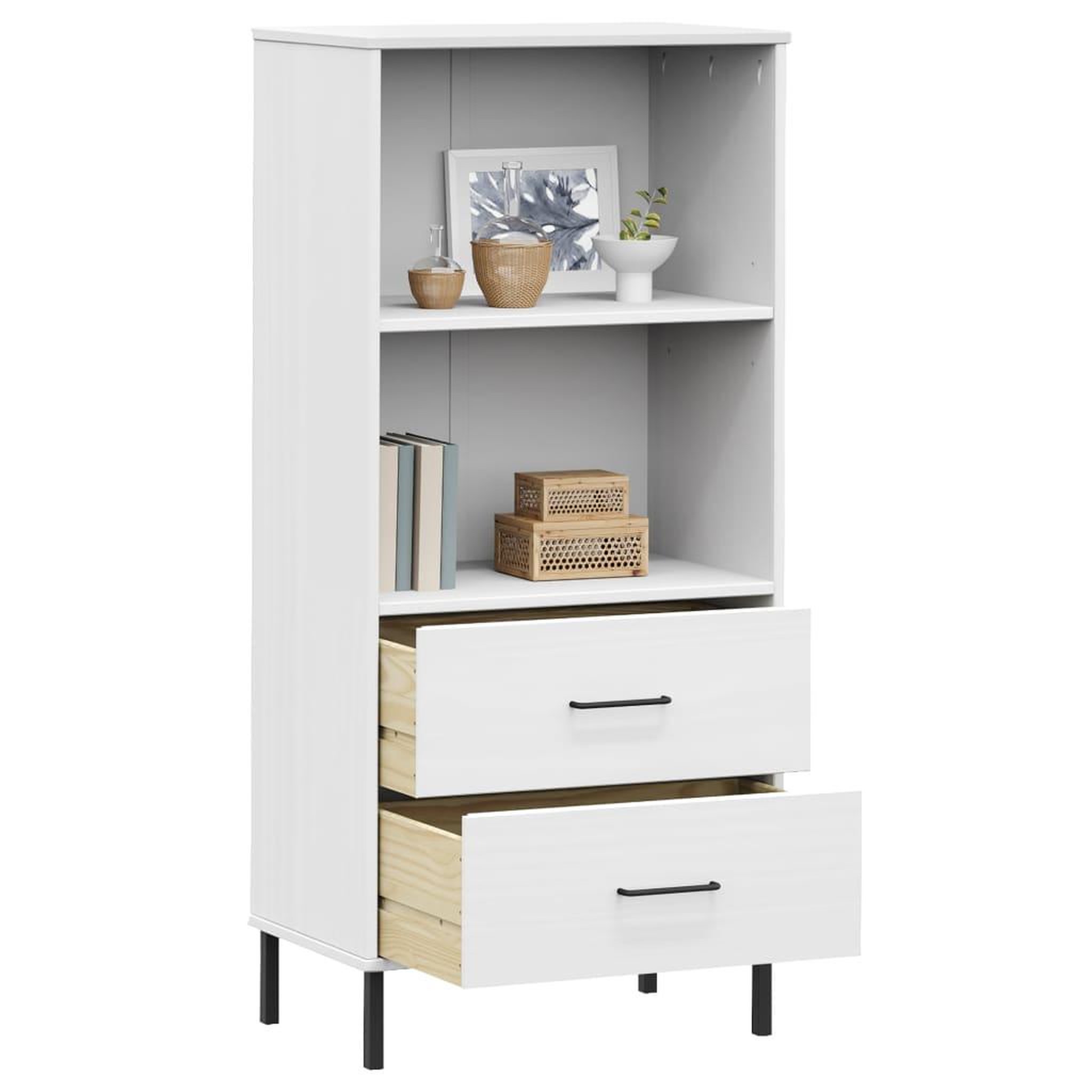 Voir la diapositive 3 : VIDAXL Bibliotheque a 2 tiroirs Blanc 60x35x128,5 cm Bois massif OSLO