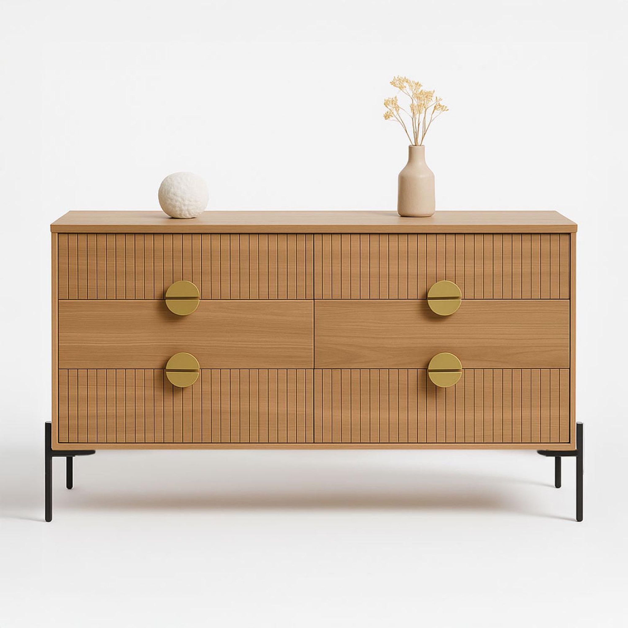 CONCEPT USINE Commode 6 tiroirs décor bois rainuré 124cm vallo