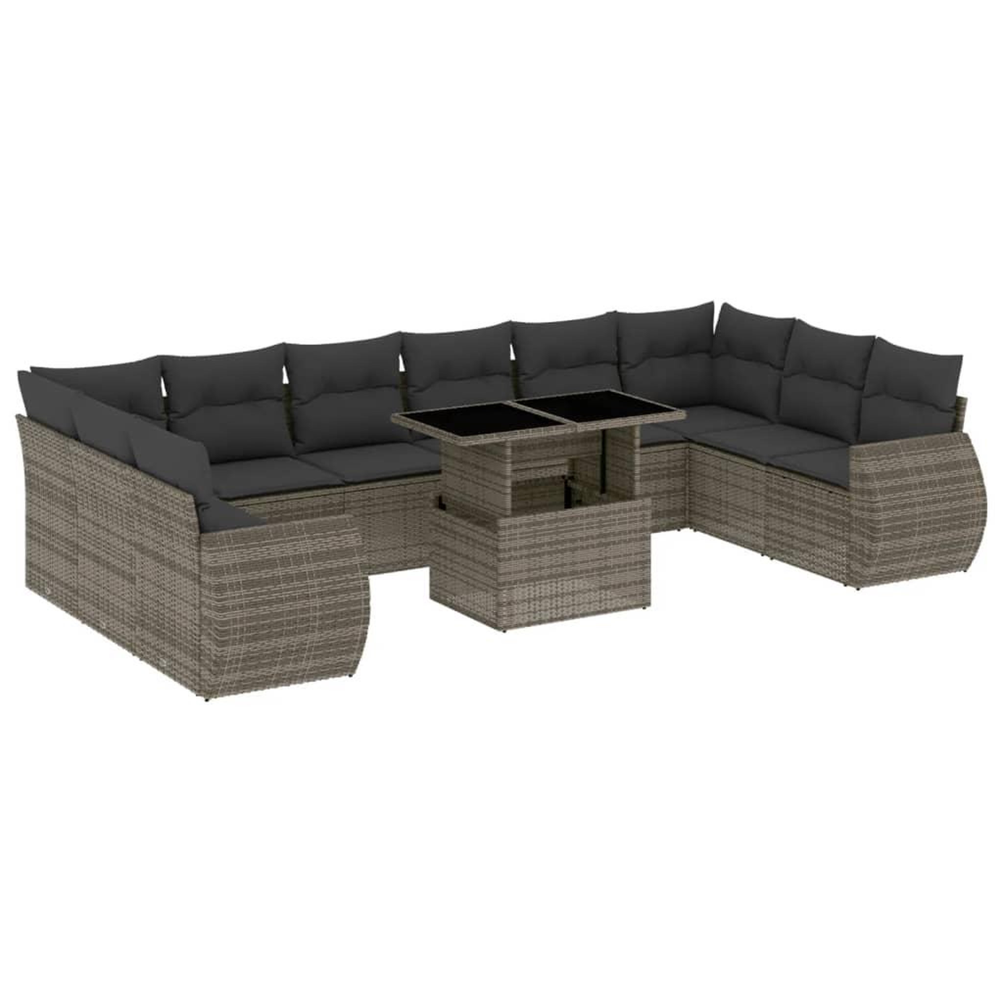Voir la diapositive 2 : VIDAXL Salon de jardin 11 pcs avec coussins gris resine tressee