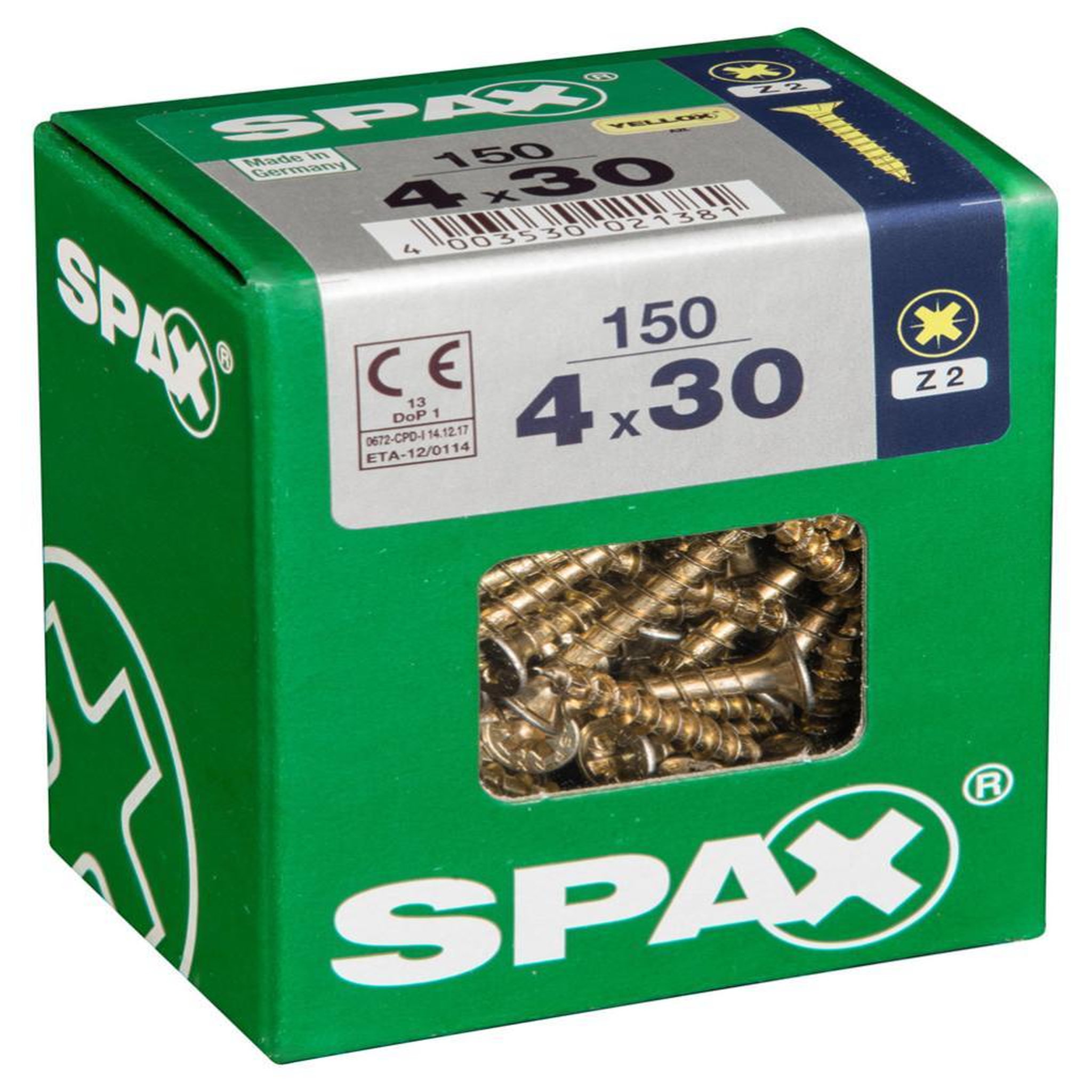 CENTRALE BRICO Lot de 150 vis acier tête fraisée pozidriv SPAX, Diam.4 mm x L.30 mm