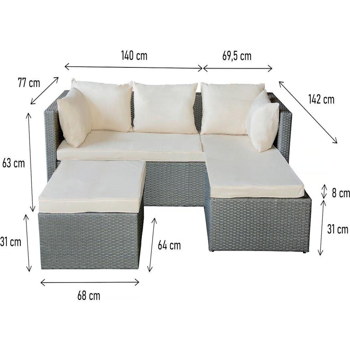 Habitat et Jardin Salon de jardin bas en résine tressée  Diya  3 places - Gris et beige