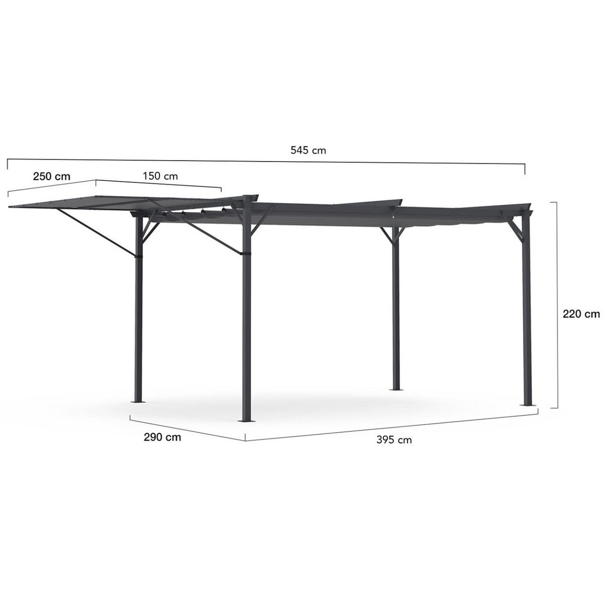 ID MARKET Pergola édition originale auvent réglable et toit rétractable 3x4M gris anthracite