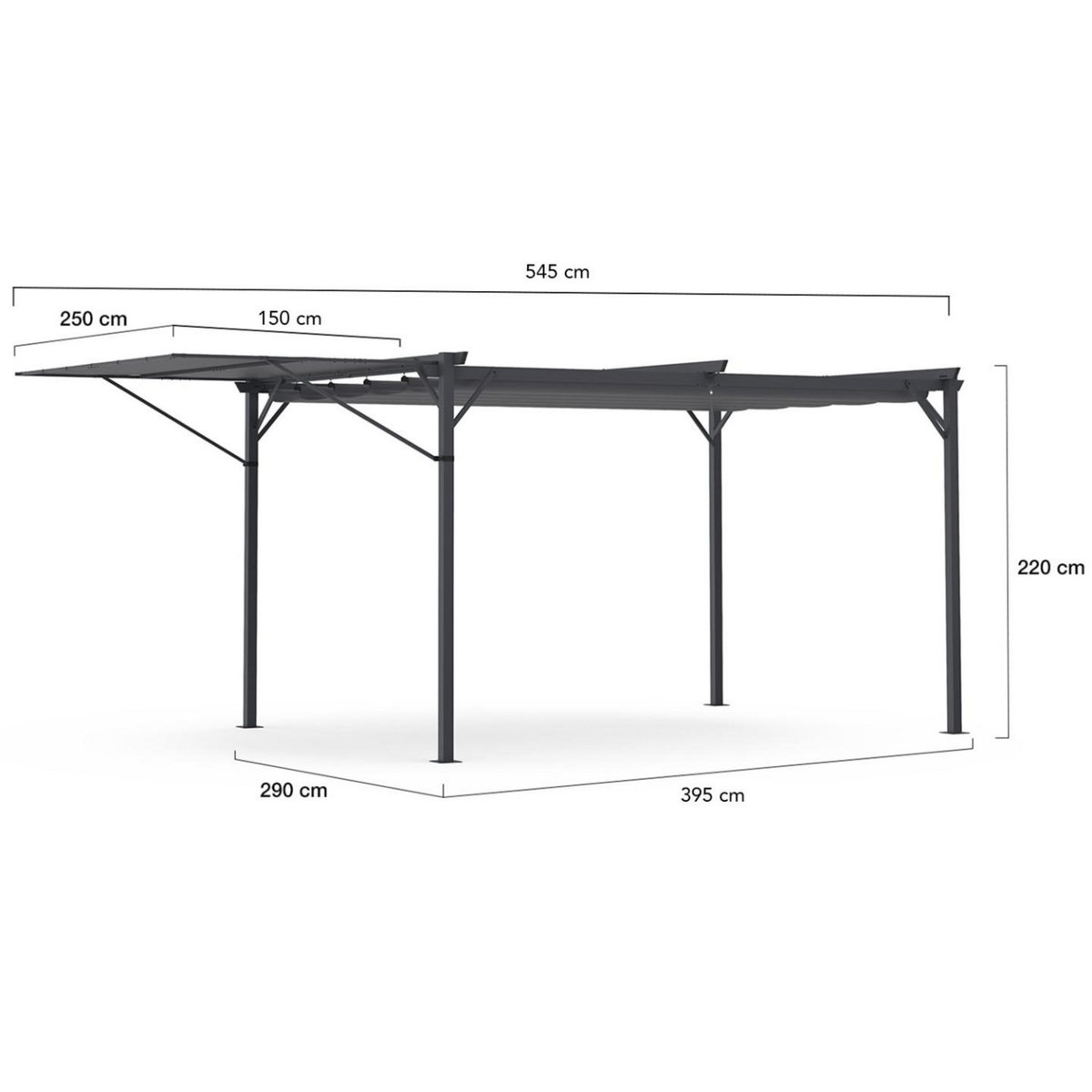 ID MARKET Pergola édition originale auvent réglable et toit rétractable 3x4M gris anthracite