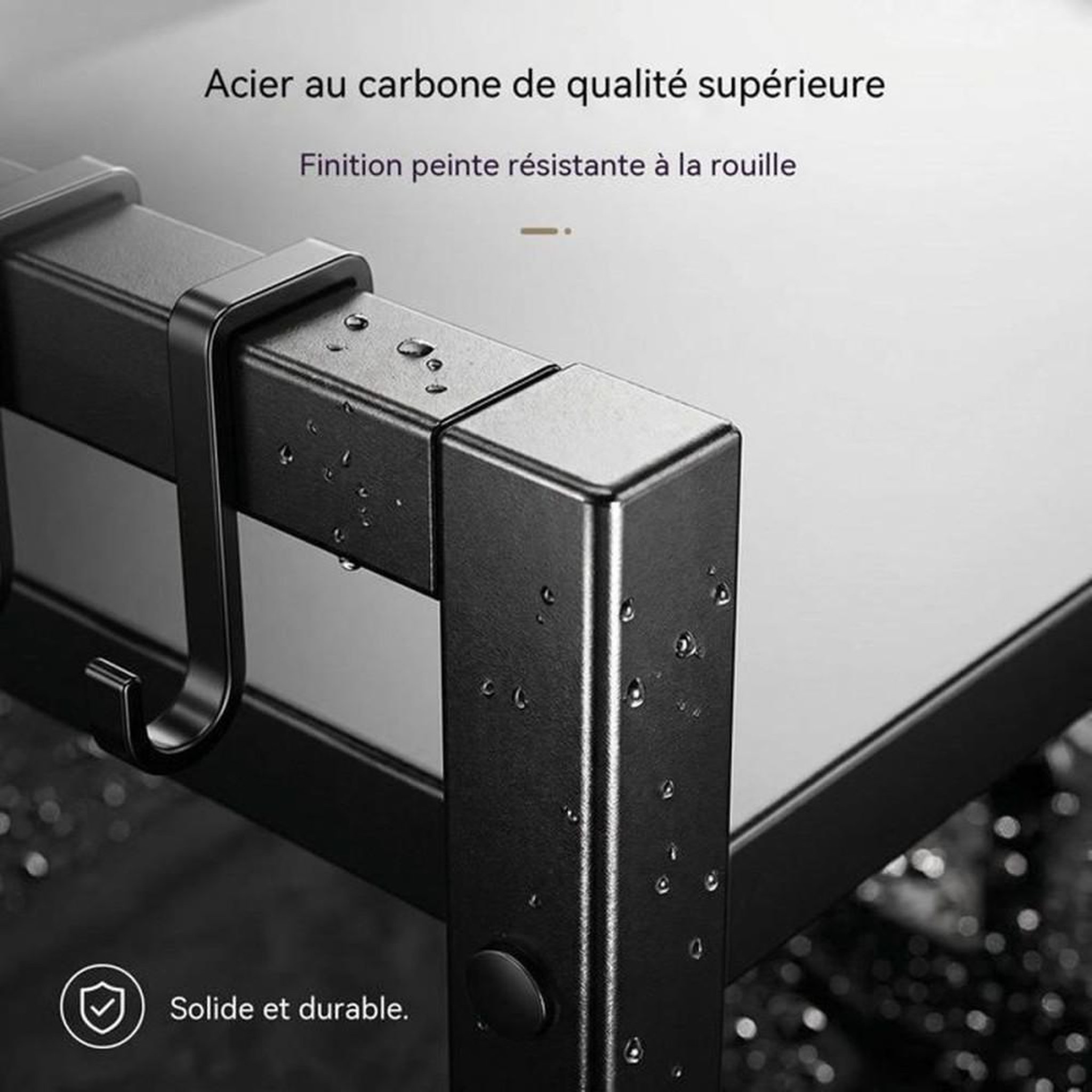 Voir la diapositive 3 : NO BRAND Support micro-ondes extensible noir en métal avec rangement de comptoir pliable, largeur 36 à 58 cm (jusqu'à 40 à 64 cm)