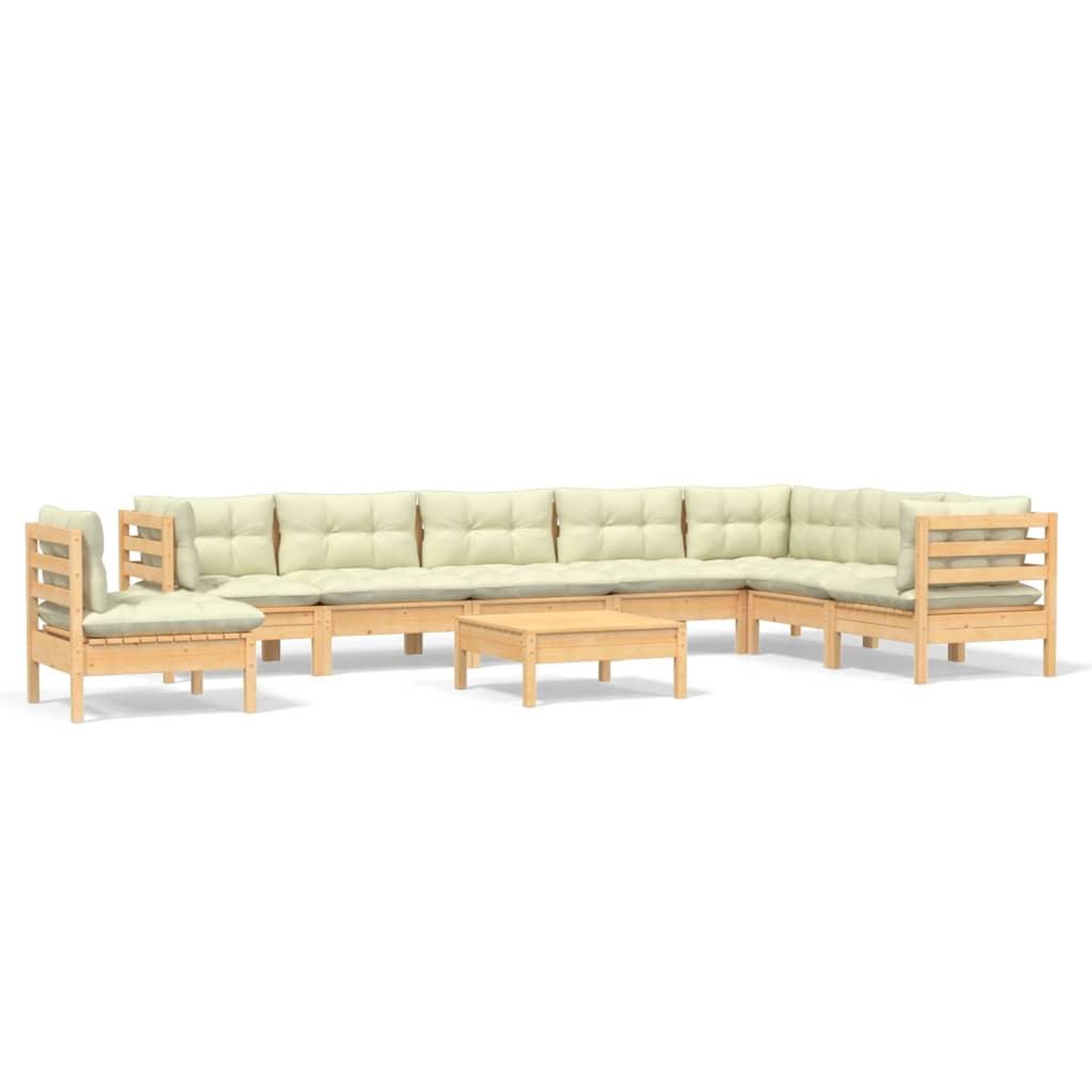 Voir la diapositive 2 : VIDAXL Salon de jardin 9 pcs avec coussins creme bois de pin massif