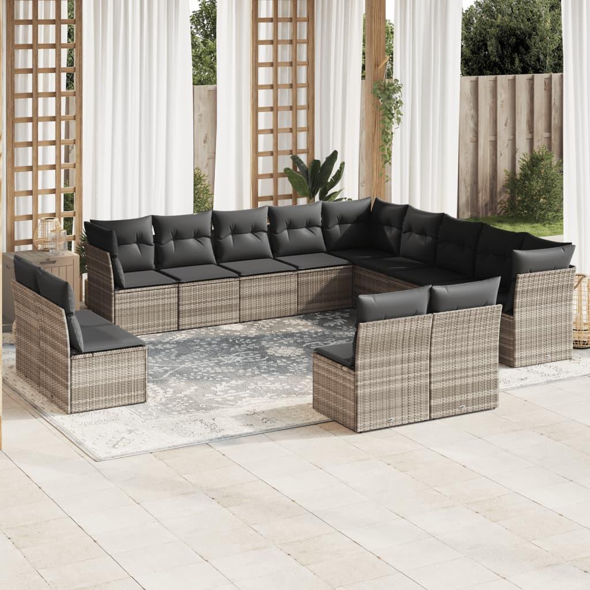 VIDAXL Salon de jardin avec coussins 13 pcs gris clair resine tressee