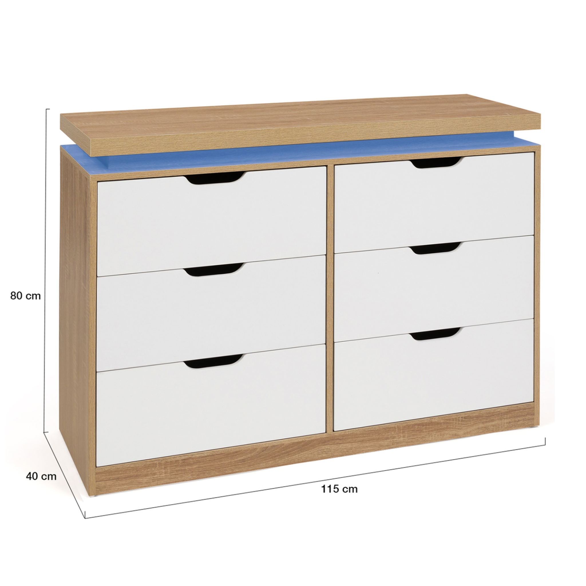 Voir la diapositive 5 : ID MARKET Commode 6 tiroirs luna à leds 115 cm blanc et effet bois