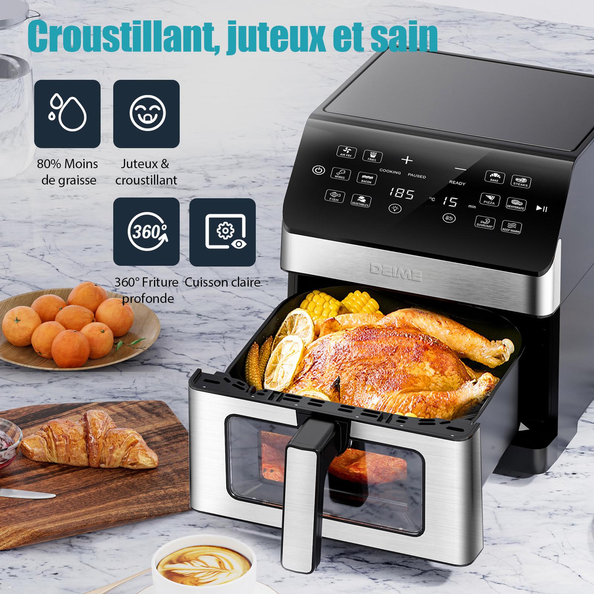 Voir la diapositive 6 : DEIME DEIME - Airfryer 6 l 1700 w 12 programmes écran digital – noir