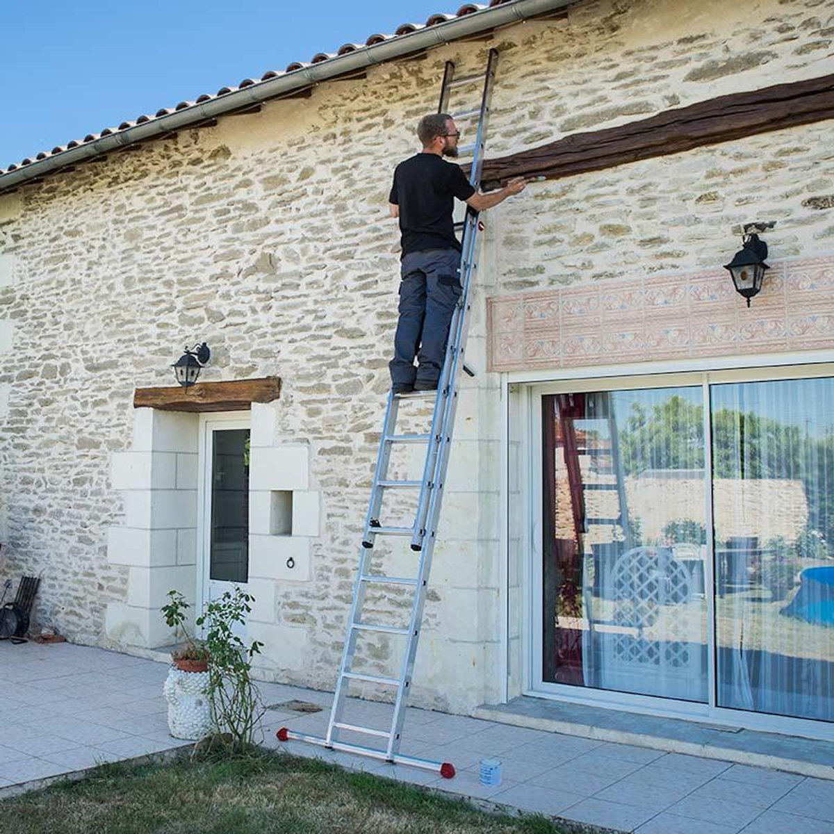 HAILO Echelle coulissante à main 2 plans 2x12 échelons 6m/6,75m en aluminium Hailo ProfiStep Duo