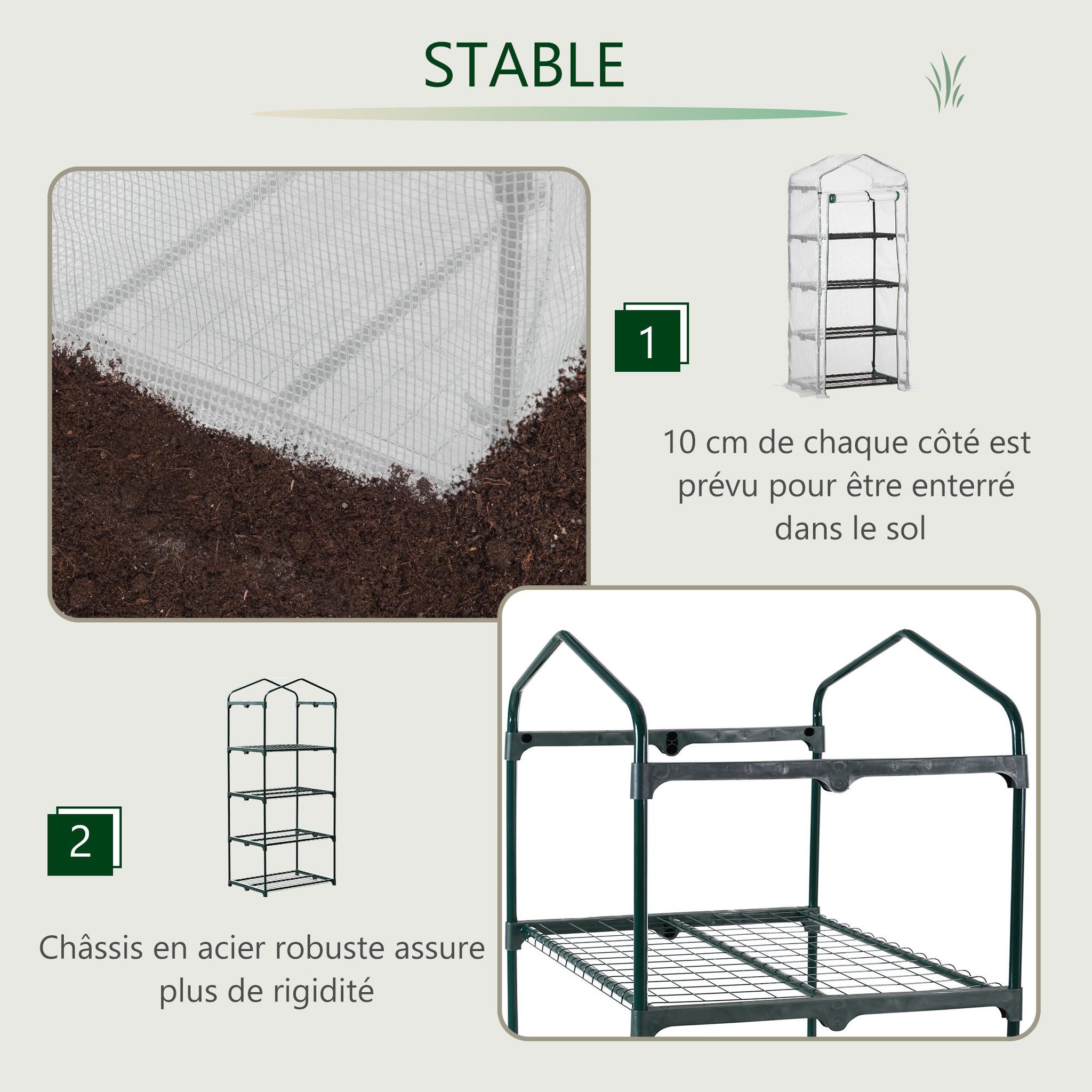 Voir la diapositive 4 : OUTSUNNY Serre de jardin balcon étagère serre 4 niveaux 0,7L x 0,5l x 1,6H m acier galvanisé bâche amovible PE haute densité blanc