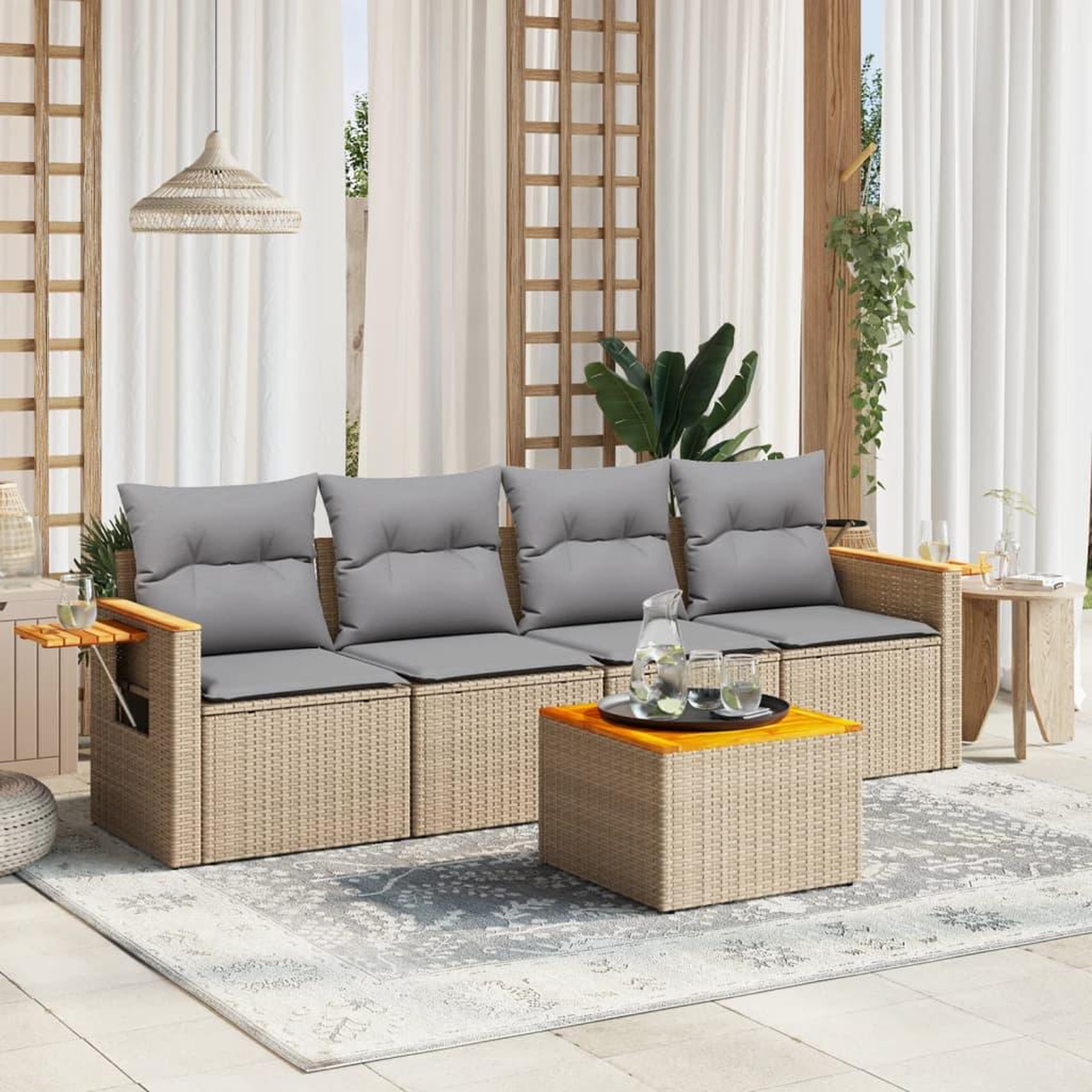 VIDAXL Salon de jardin avec coussins 5 pcs beige resine tressee