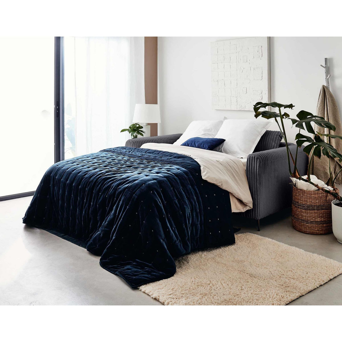 LISA DESIGN Owen - canapé 3 places convertible express couchage quotidien 140 cm matelas 12 cm en velours côtelé grosses côtes