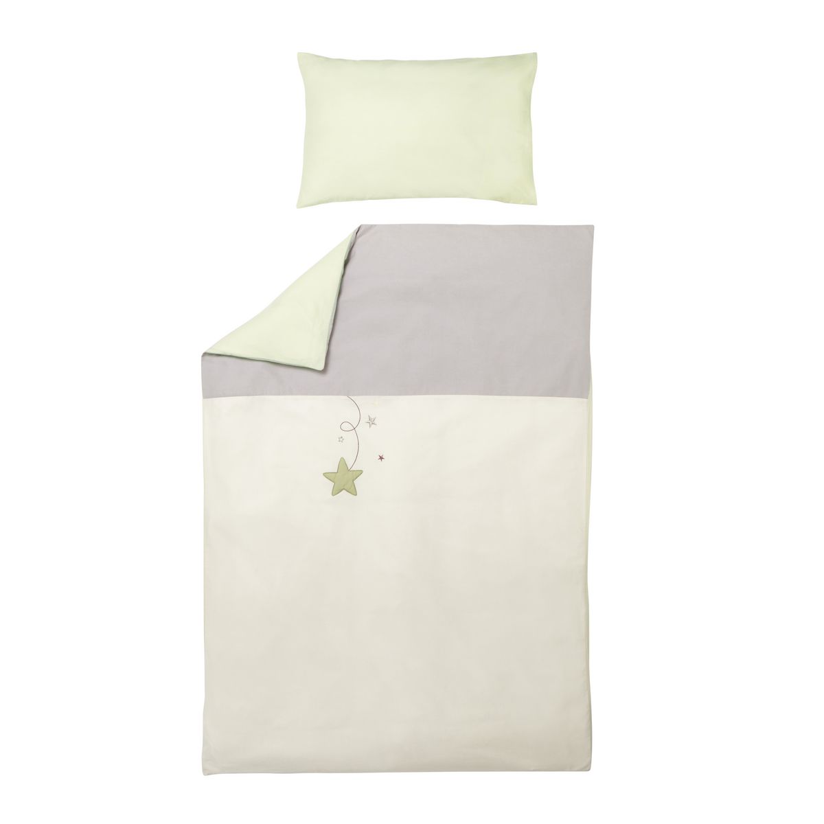 PTIT BASILE Parure housse de couette + taie bébé coton Bio 100x140 cm et 40x60 cm  Pluie d'étoiles