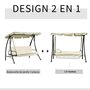 Voir la diapositive 4 : OUTSUNNY Balancelle de jardin convertible 3 places grand confort inclinaison toit réglable matelas et coussins fournis 2L x 1,25l x 1,7H m métal polyester noir et crème