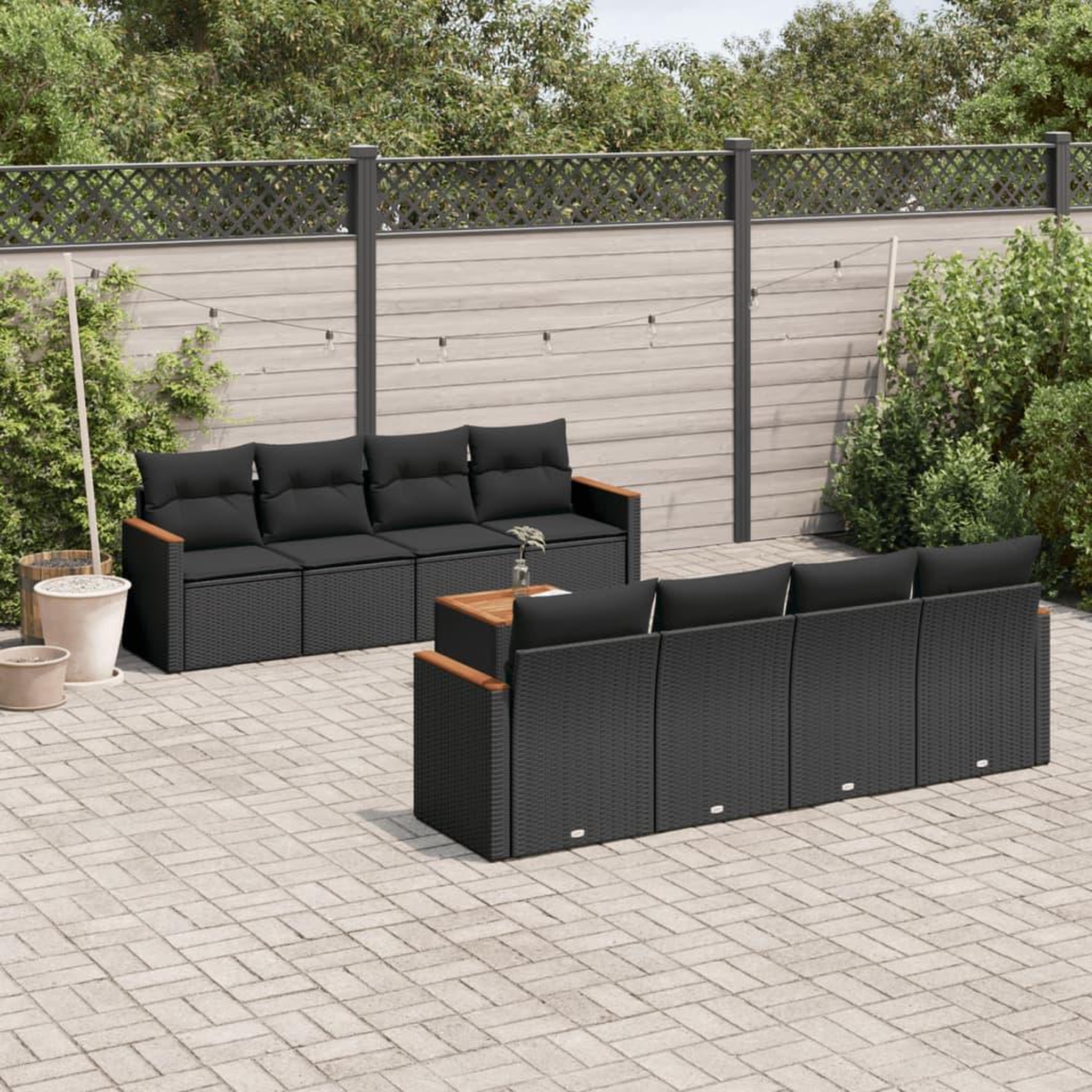 VIDAXL Salon de jardin 9 pcs avec coussins noir resine tressee