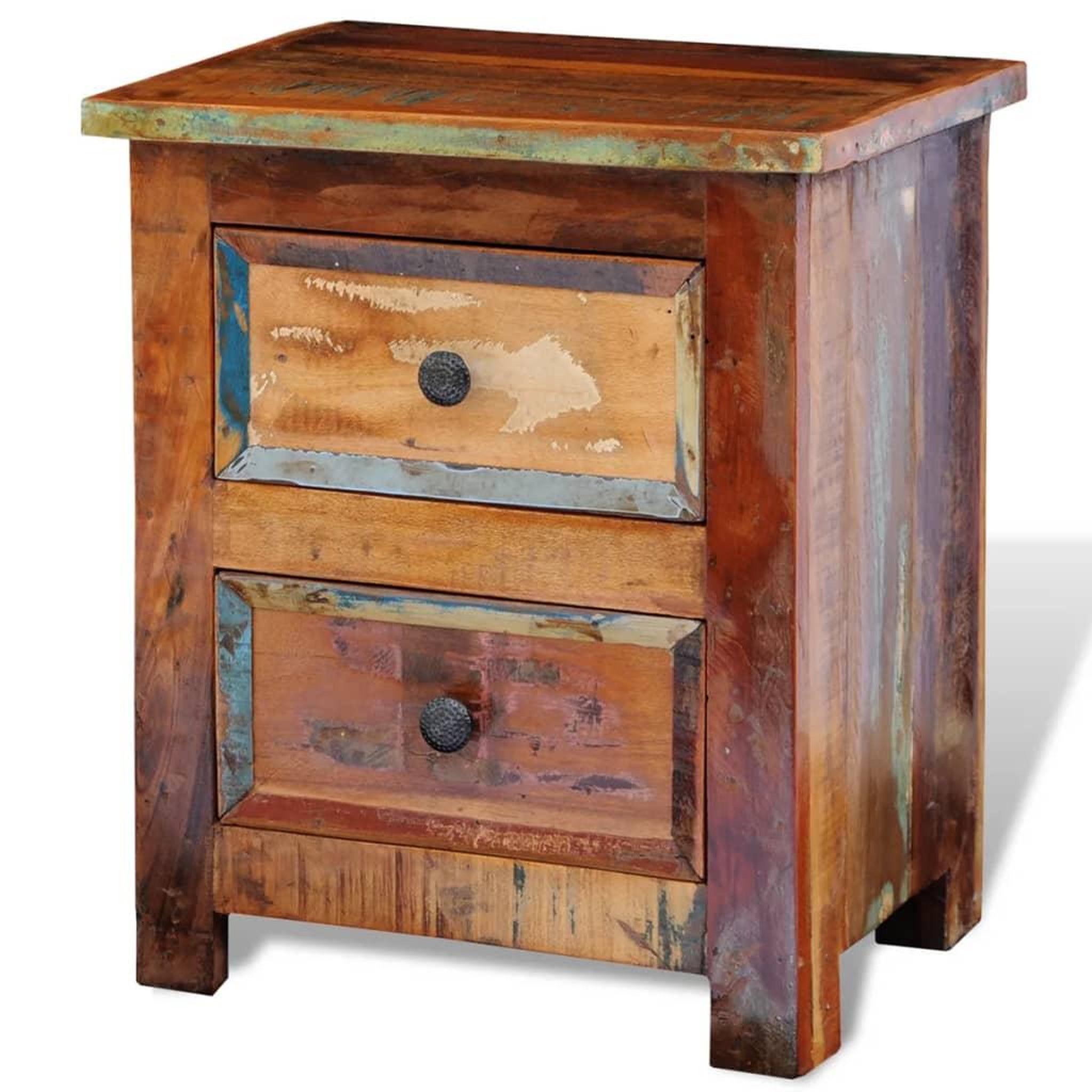 Voir la diapositive 2 : VIDAXL Table de chevet avec 2 tiroirs Bois massif recycle