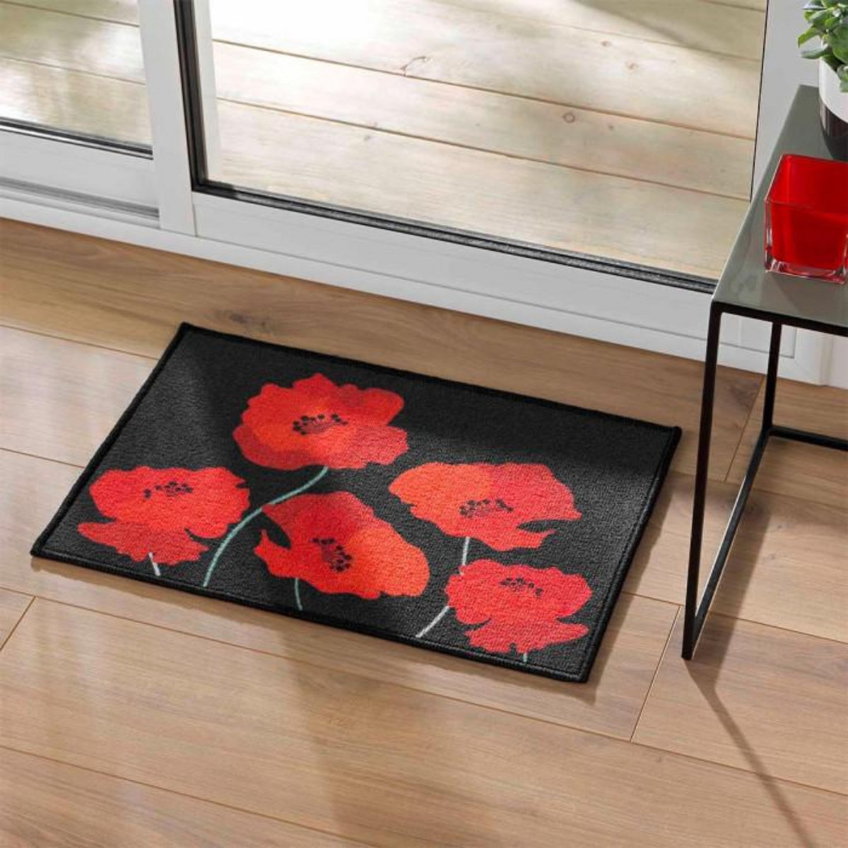Paris Prix Tapis Déco Imprimé  Coquelicots  40x60cm Noir & Rouge