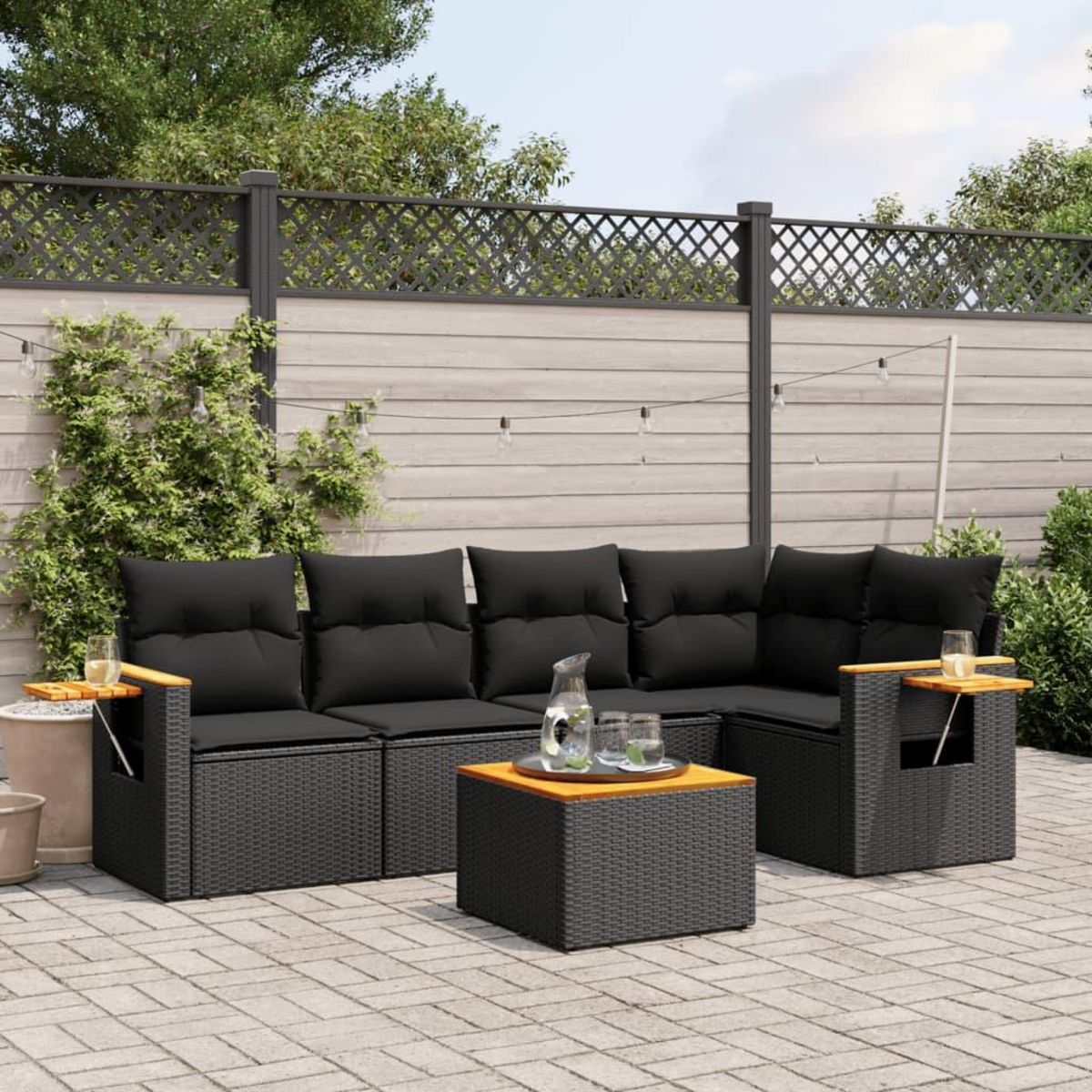VIDAXL Salon de jardin 6 pcs avec coussins noir resine tressee