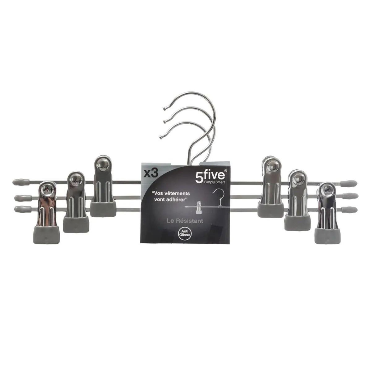 FIVE Lot de 3 Cintres en Métal  Pinces  30cm Gris