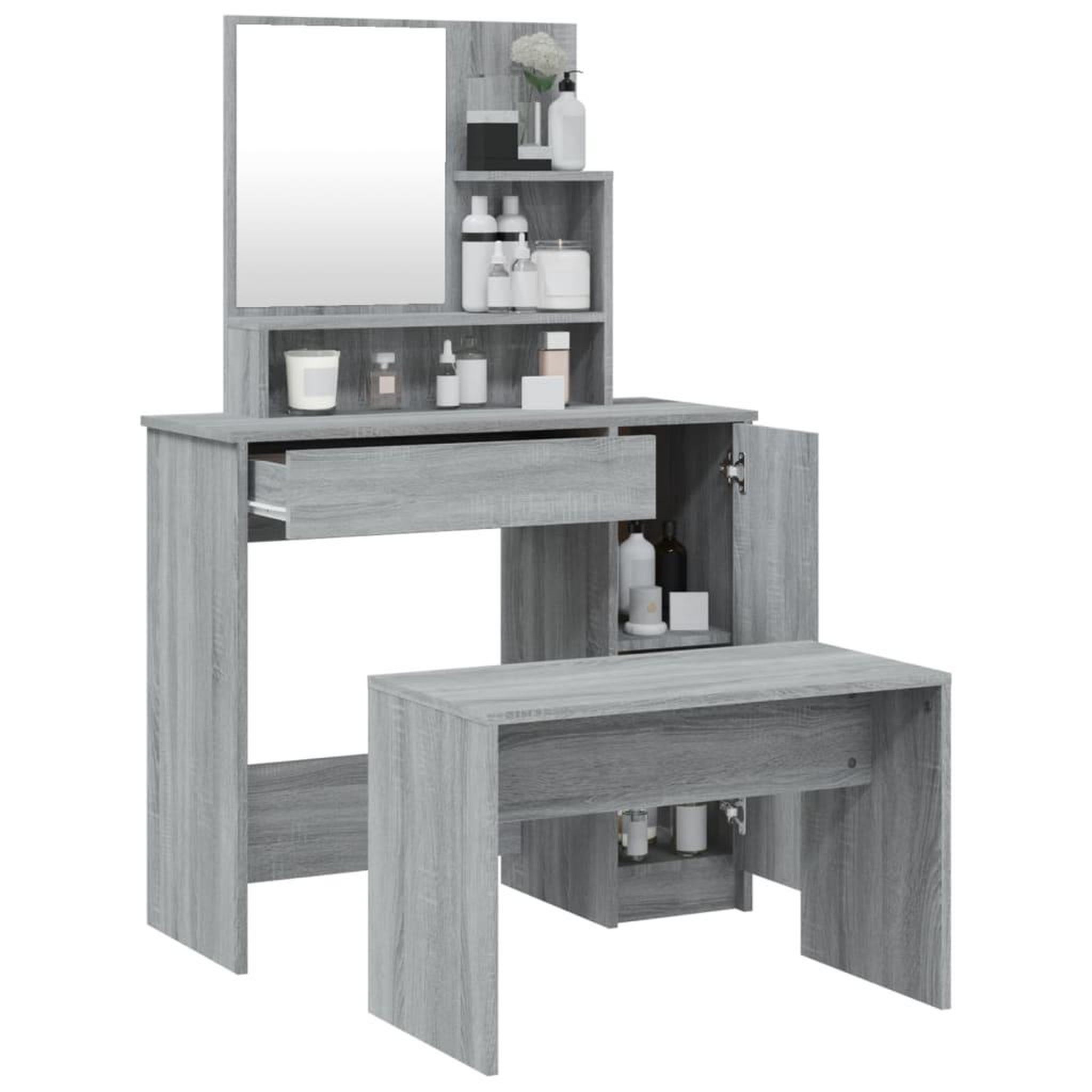 Voir la diapositive 4 : VIDAXL Ensemble de coiffeuse Sonoma gris 86,5x35x136 cm