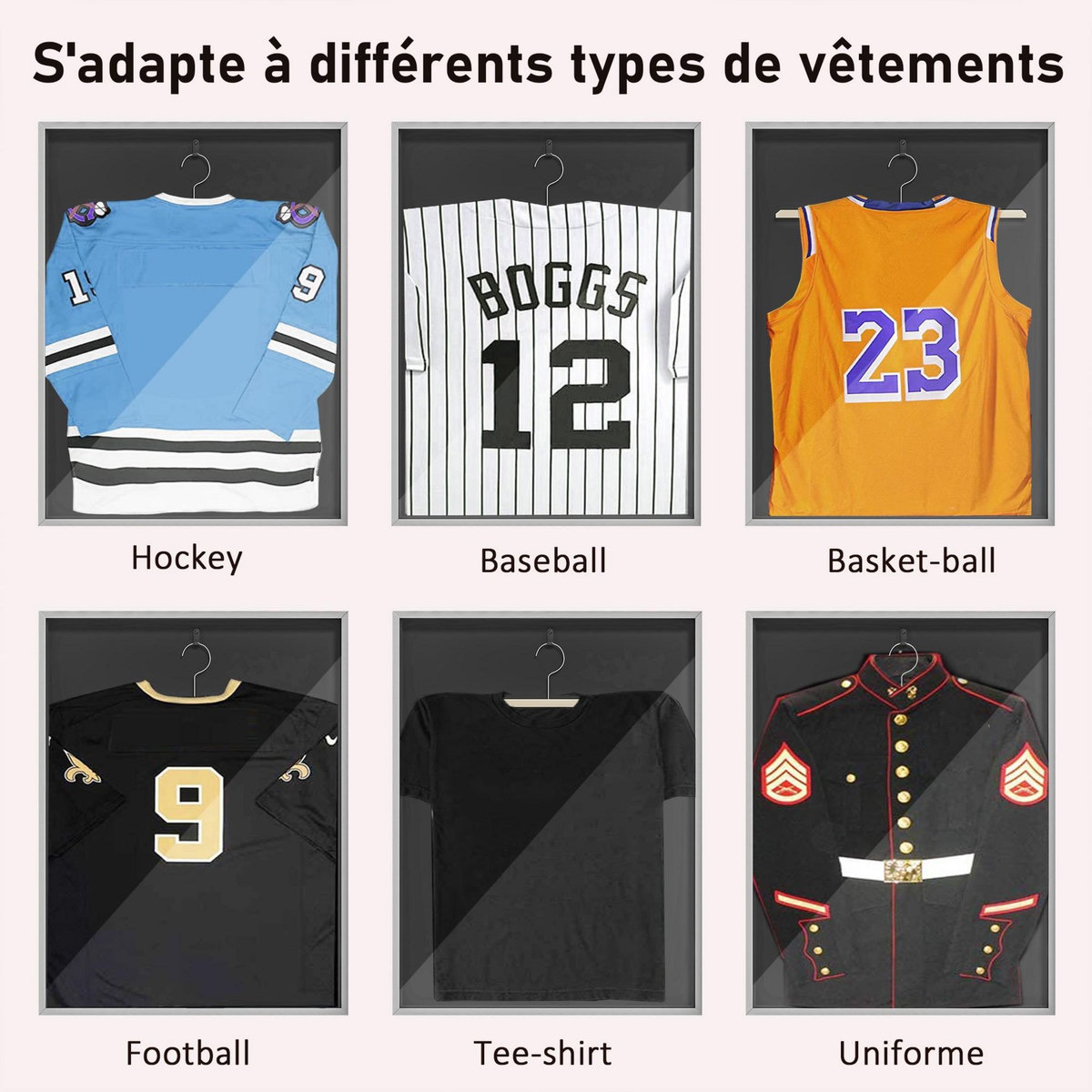 HOMCOM Frame box T-frame cadre aluminium pour maillot porte acrylique doublure interne feutre 70 x 90 cm argent