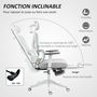Voir la diapositive 6 : HOMCOM Chaise de bureau ergonomique inclinable support lombaires repose-pied blanc gris