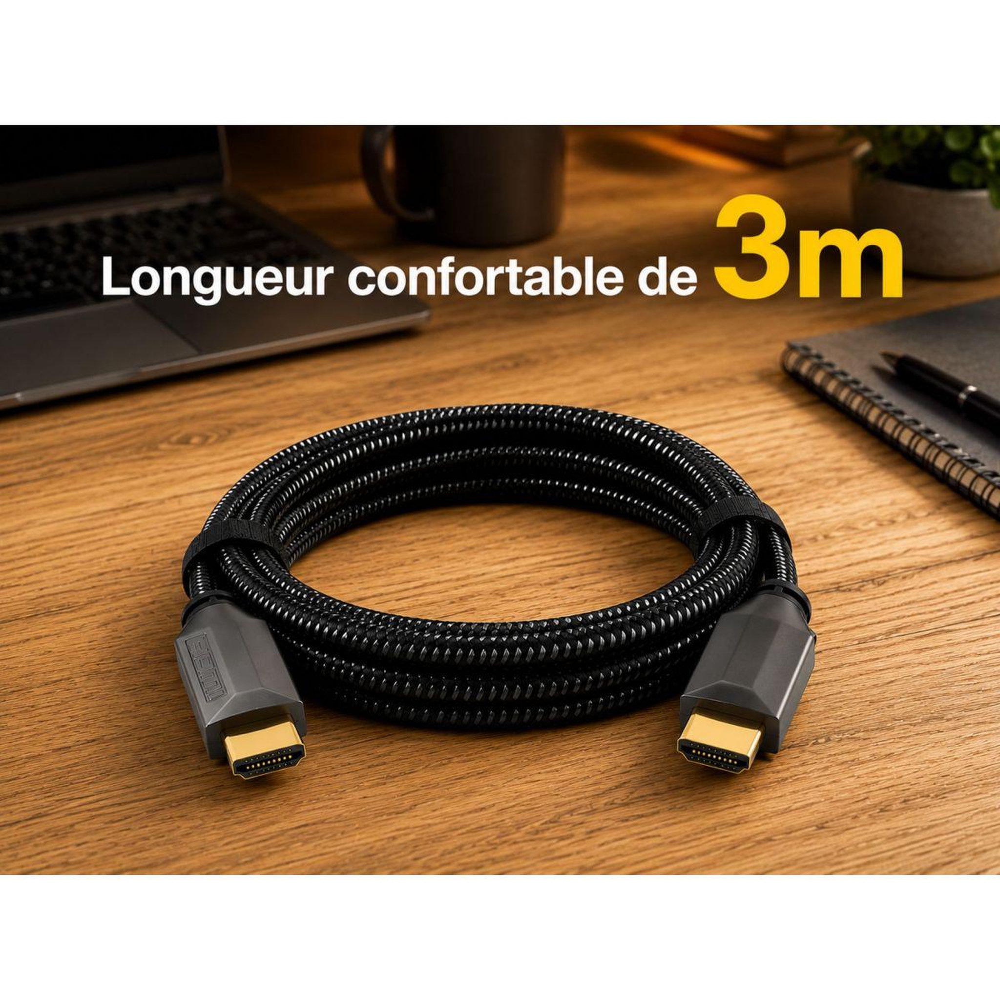 Voir la diapositive 3 : ADEQWAT Câble hdmi 2.1/48gpbs 3m noir