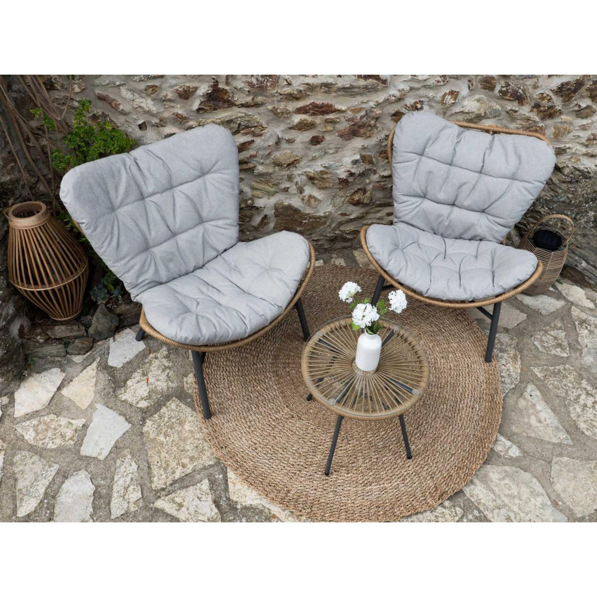 JARDIDECO Salon de jardin Maiso en résine tressée - 2 places - Jardideco