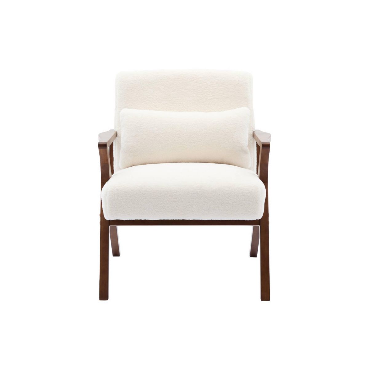 SWEEEK Fauteuil scandinave bois d'hévéa teinté noyer et tissu effet fausse fourrure