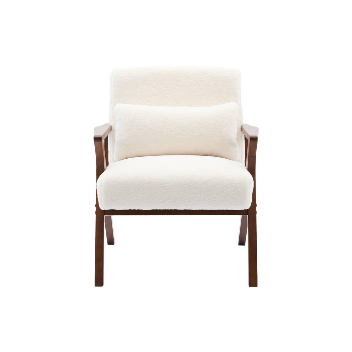 SWEEEK Fauteuil scandinave bois d'hévéa teinté noyer et tissu effet fausse fourrure