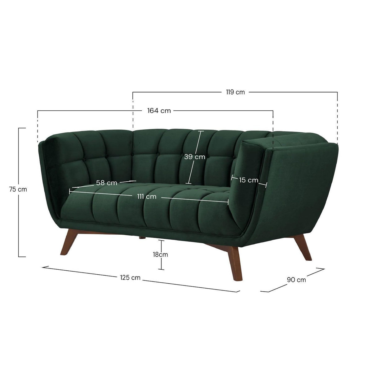 Rendez vous déco Canapé 2 places en velours vert foncé-Mona