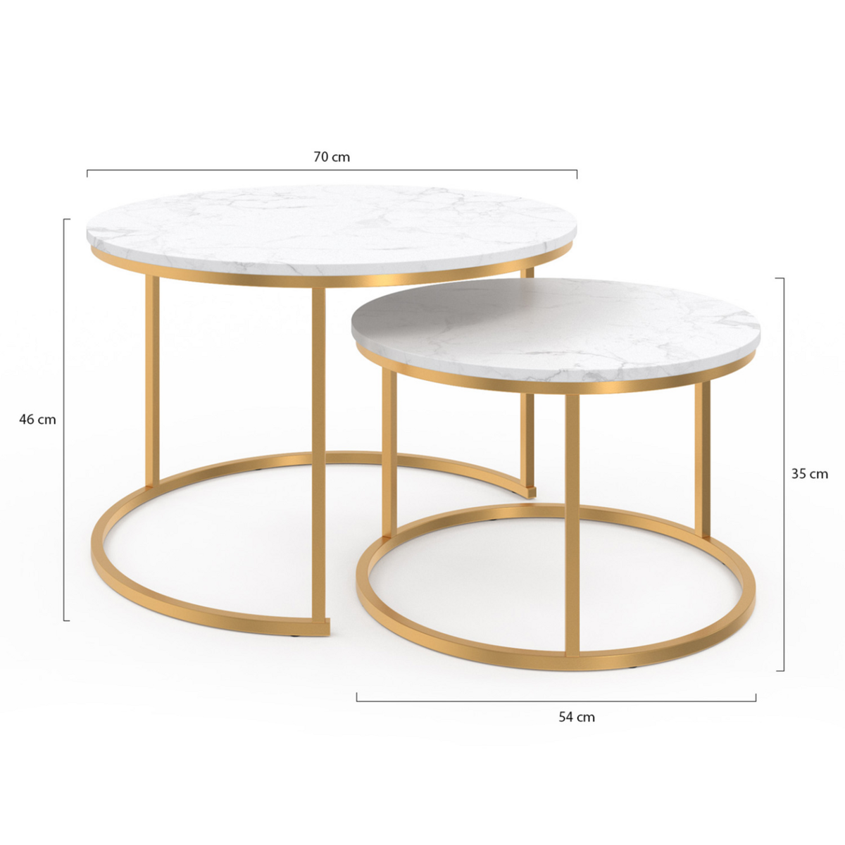 ID MARKET Lot de 2 tables basses gigognes ALASKA rondes 54/70 effet marbre et pied doré