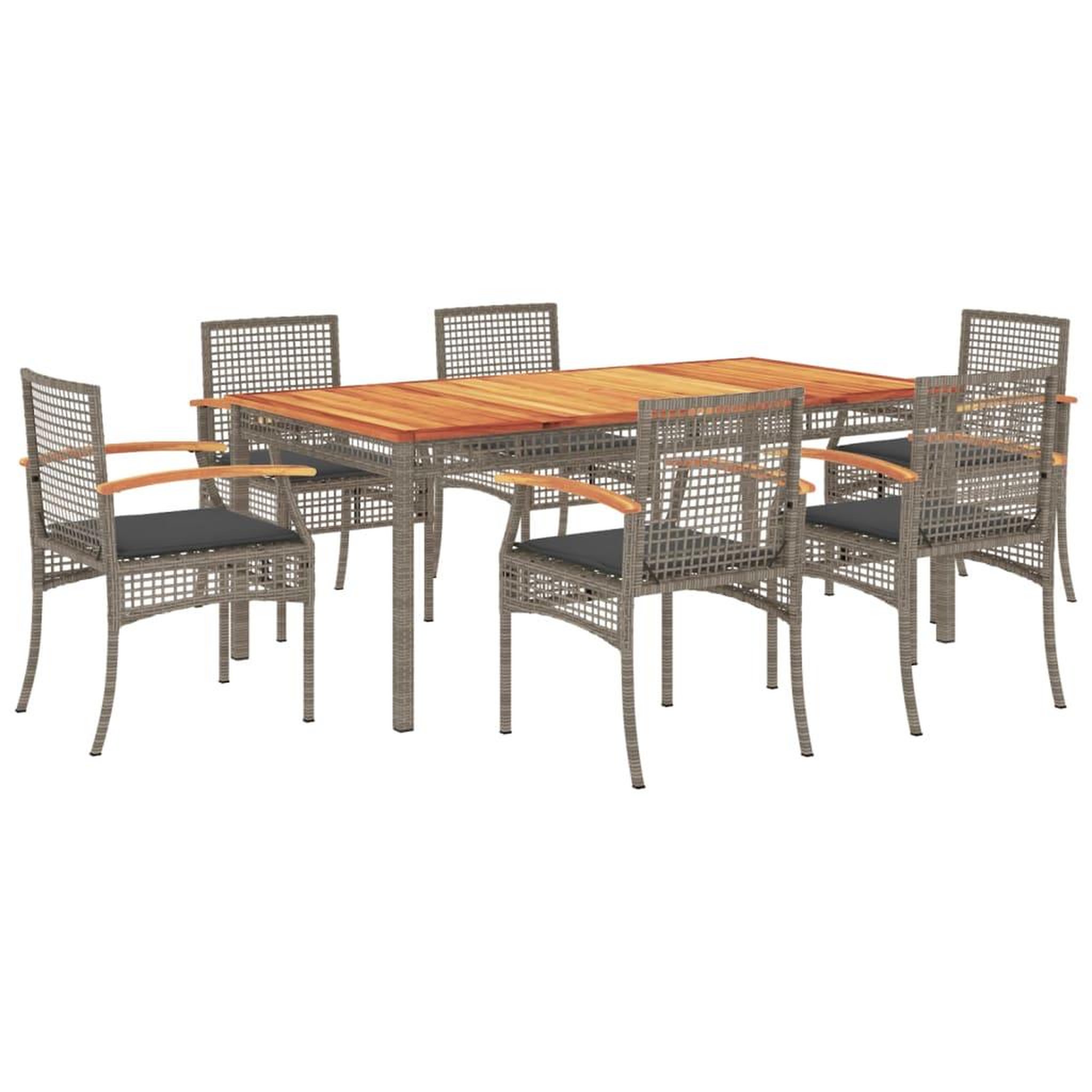Voir la diapositive 2 : VIDAXL Ensemble a manger de jardin et coussins 7 pcs gris rotin