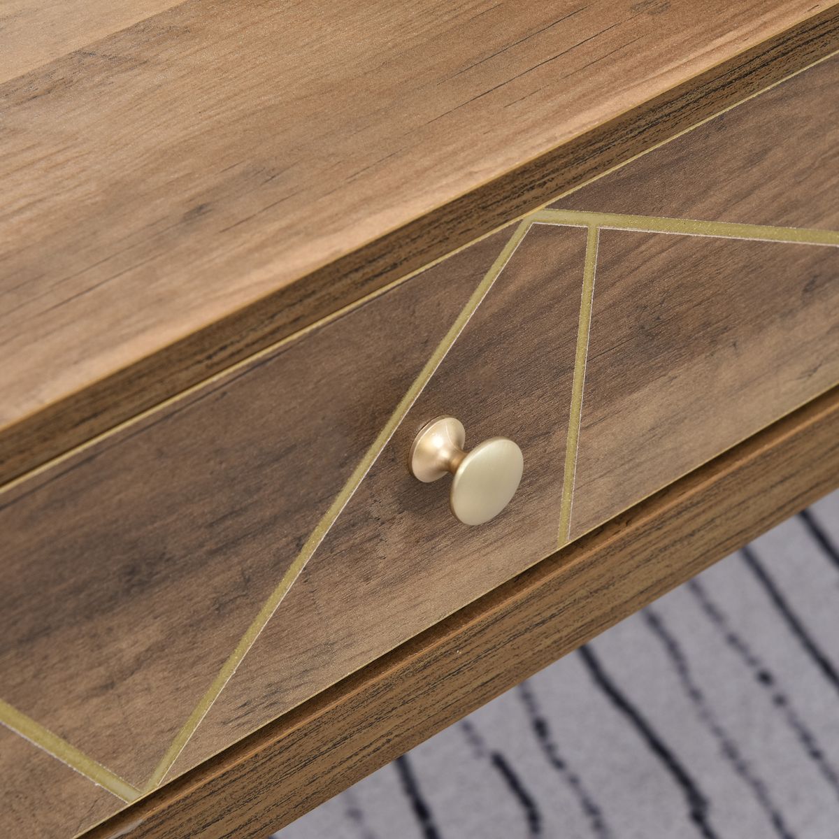 HOMCOM Table Basse en Bois Table de Salon Grand Plateau et 2 Tiroirs Design de Luxe Élégant Décoration avec Lignes Dorées Peintes à La Main 110L x 59l x 42H cm Brun