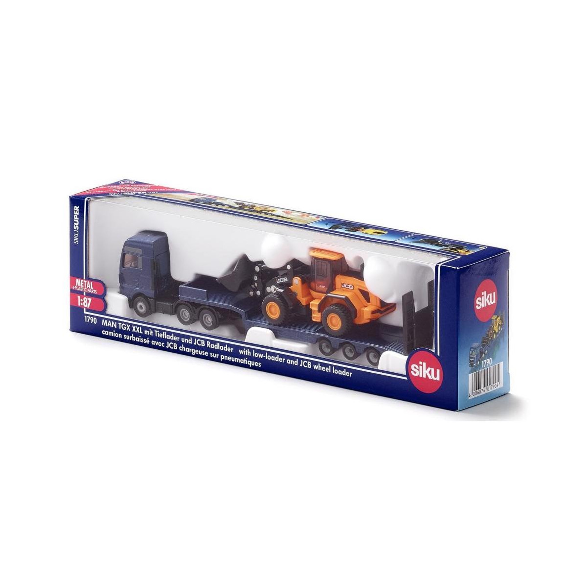 Voir la diapositive 2 : Siku MAN camion surbaisse avec chargeuse JCB 1:87