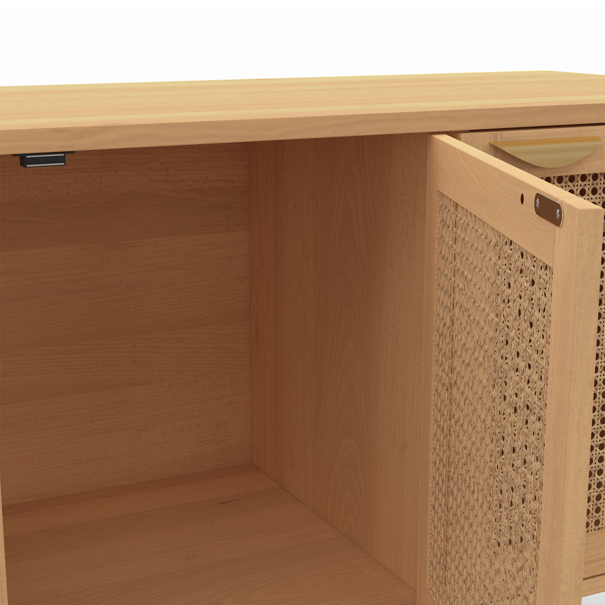 Voir la diapositive 6 : ID MARKET Buffet bas 110 cm edhen 3 portes bois et cannage