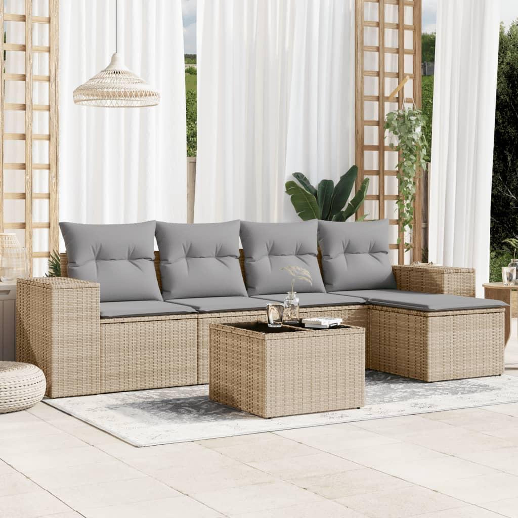VIDAXL Salon de jardin avec coussins 6 pcs beige resine tressee