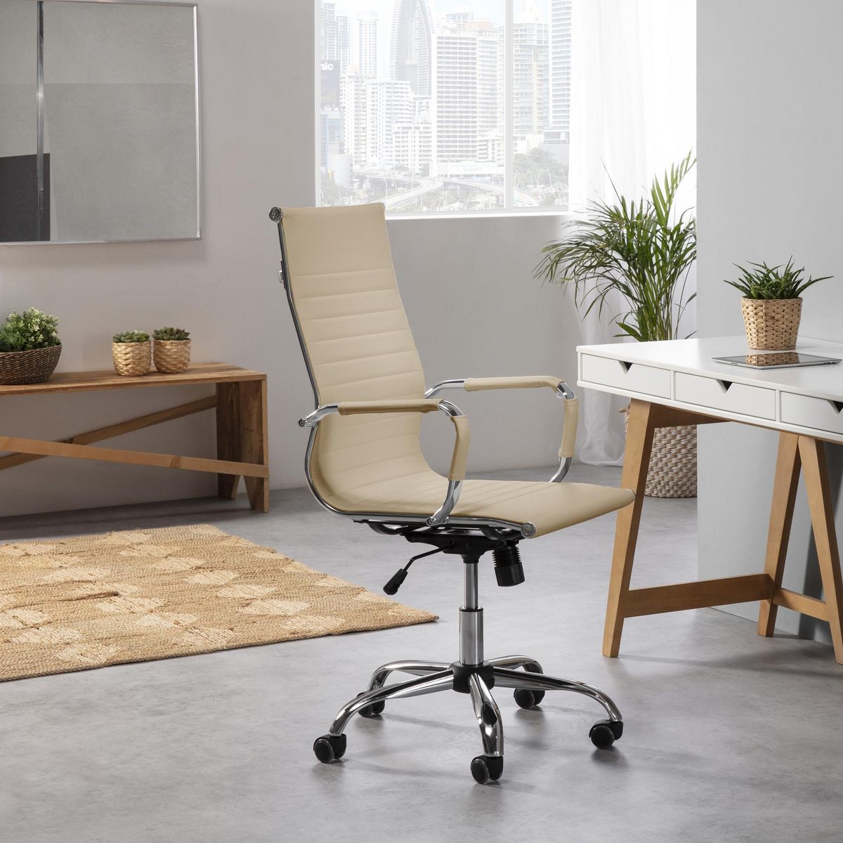 VS VENTA-STOCK Fauteuil de Bureau Londres inclinable Taupe, Cuir synthétique