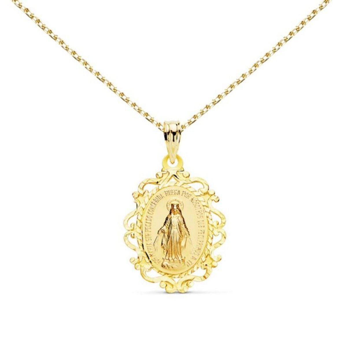 L'ATELIER D'AZUR Collier - Médaille Vierge Miraculeuse Filigranes Or Jaune - Chaîne Dorée