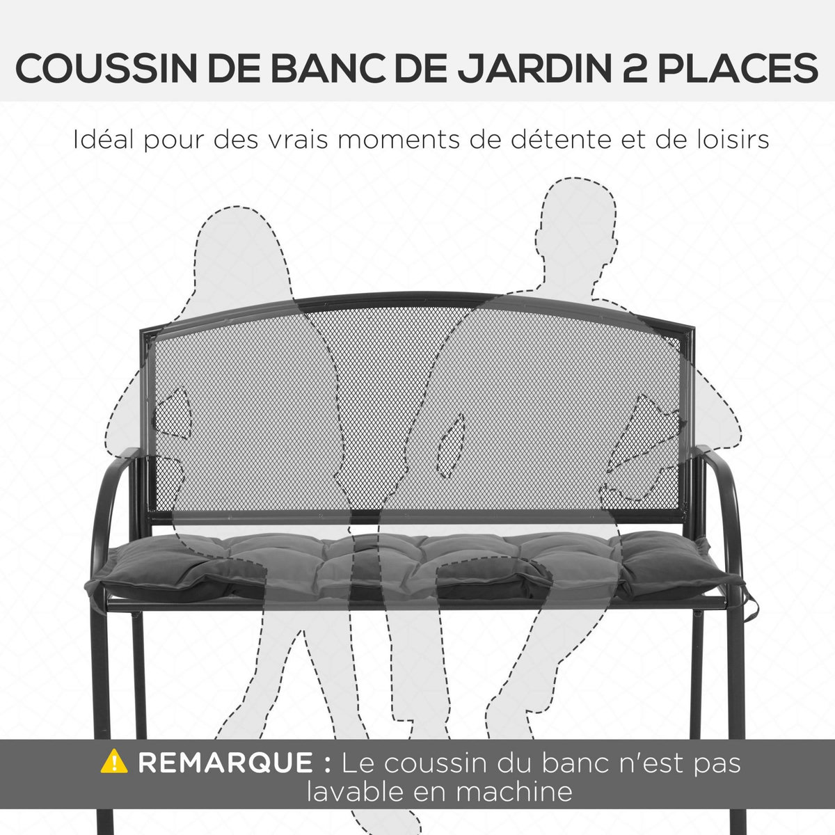 OUTSUNNY Coussin d'assise pour banc de jardin rembourrage épais 100 x 40 x 10 cm polyester gris