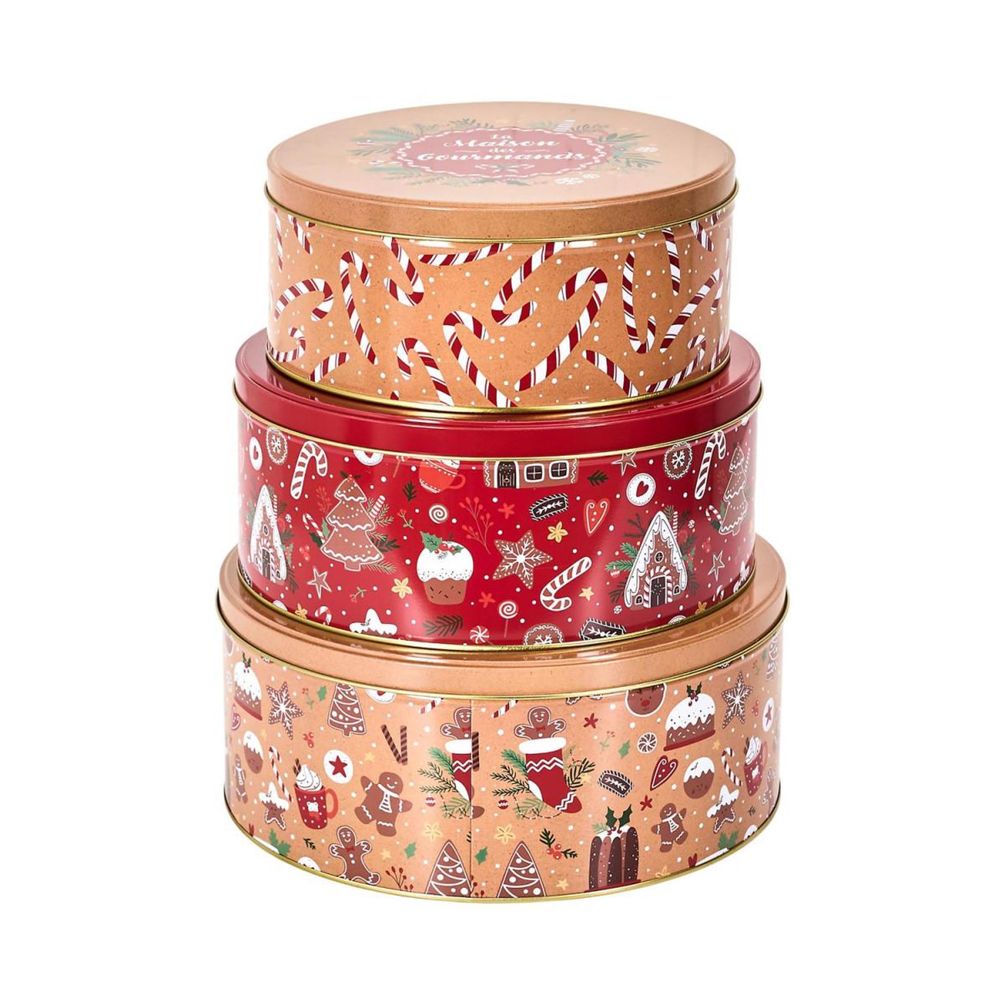 COOK CONCEPT Lot de 3 boîtes en métal  noël magique  25cm rouge