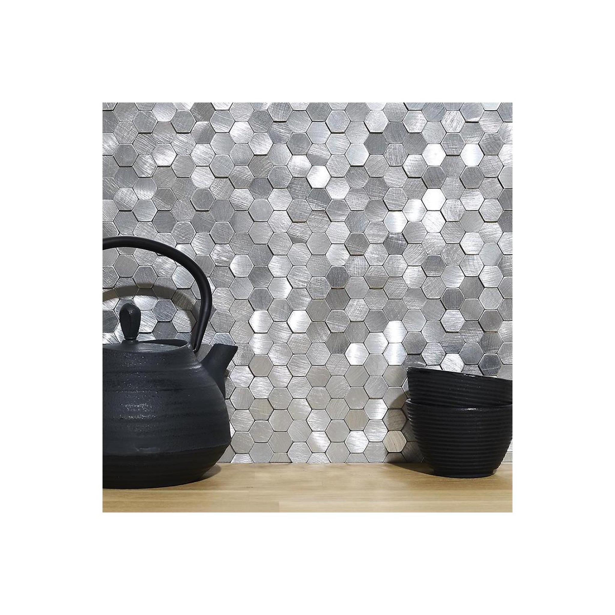 Voir la diapositive 2 : Je cherche une idee Crédence adhésive  mosaïque  32cm argent