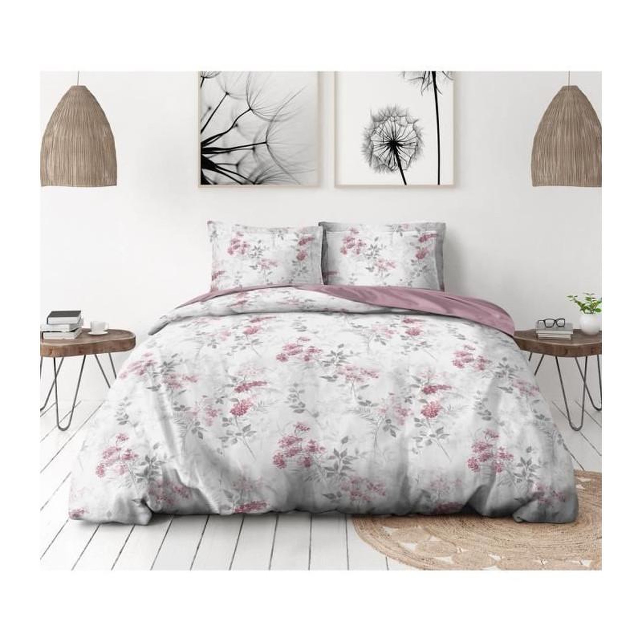 Voir la diapositive 4 : HOME LINGE PASSION Parure de couette 220x240 cm HOME LINGE PASSION POMPADOUR : Housse de couette + 2 taies d'oreiller - 100% Coton 57 Fils - Blanc/