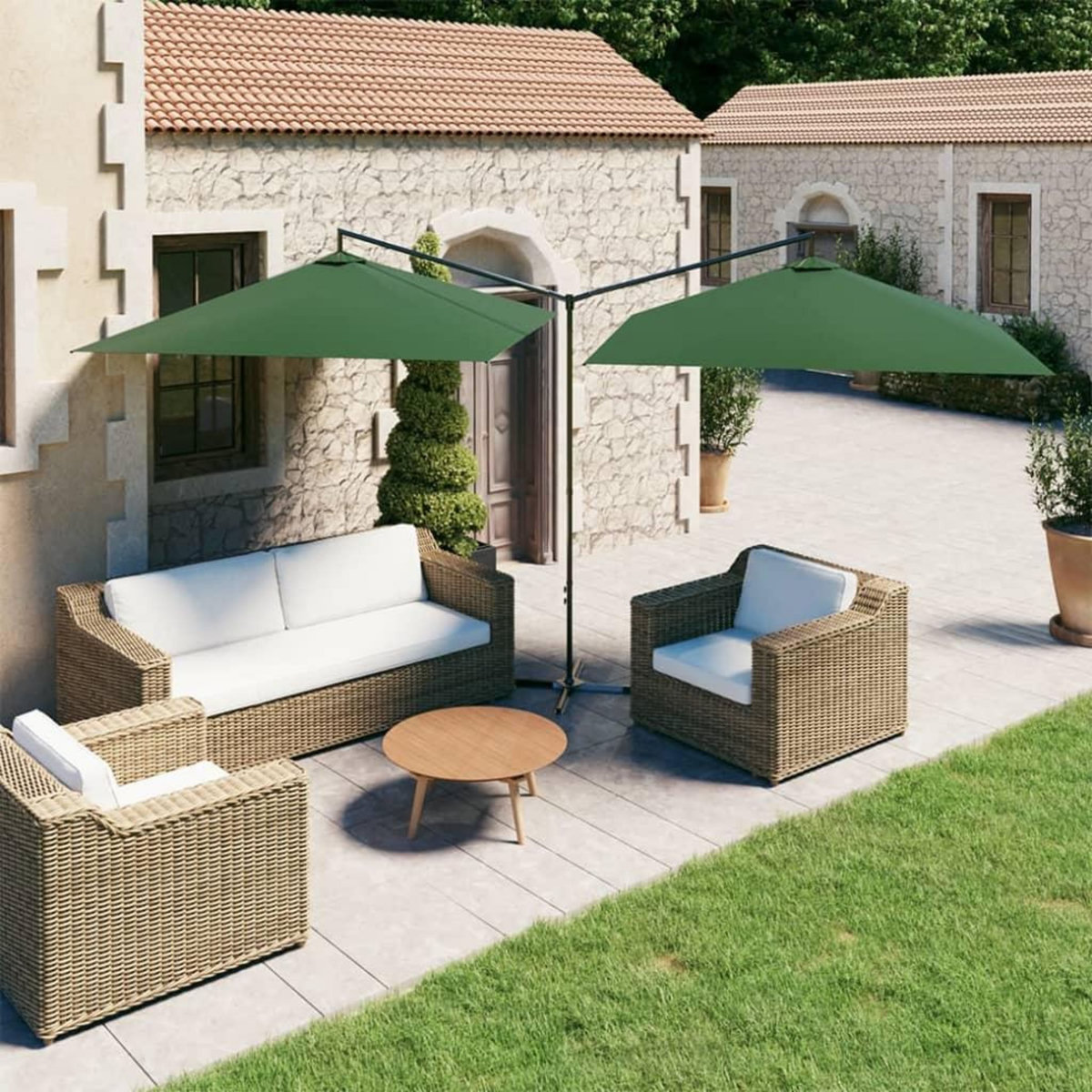 VIDAXL Parasol de jardin double avec mat en acier Vert 600x300 cm
