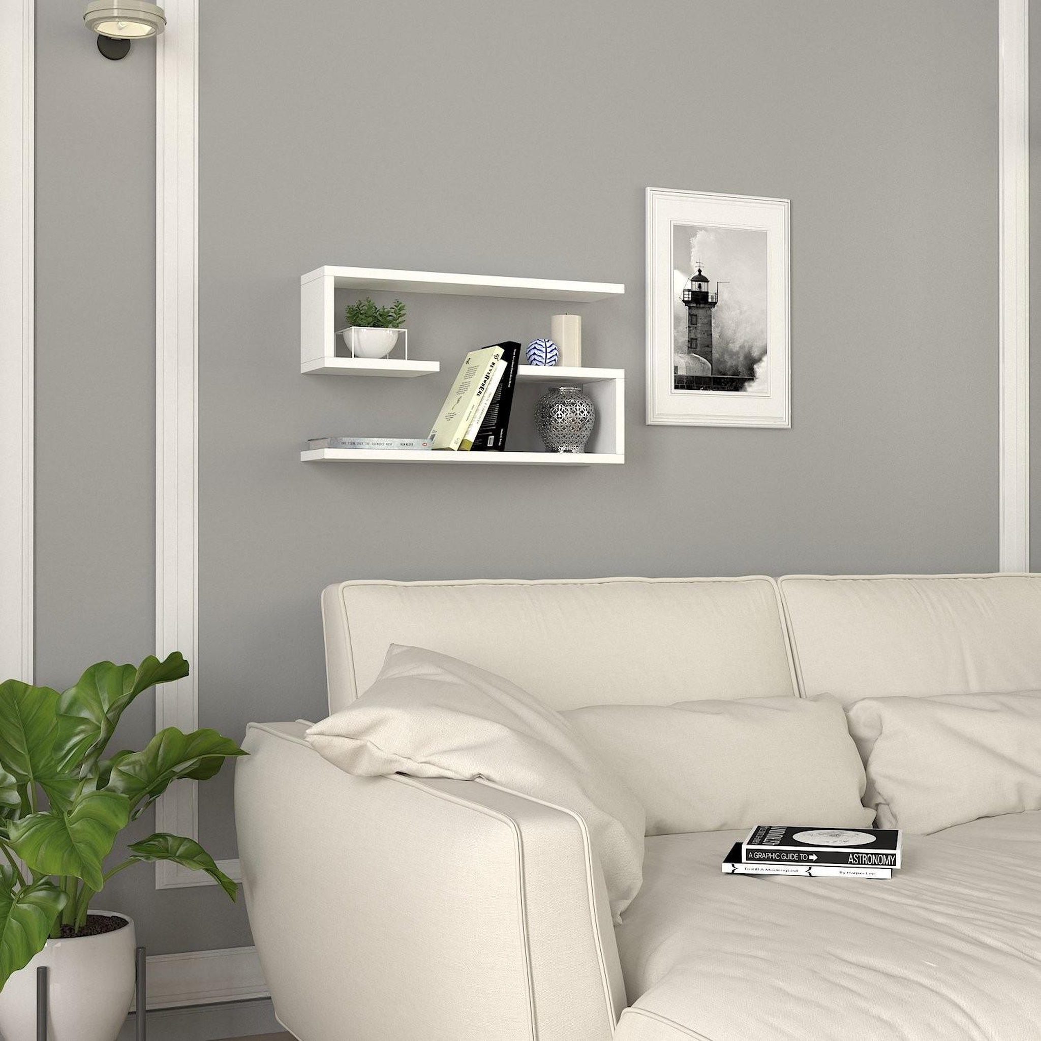 Voir la diapositive 3 : Habitat et Jardin Étagère murale en bois  jenika  - 60 x 14 x 18 cm - blanc