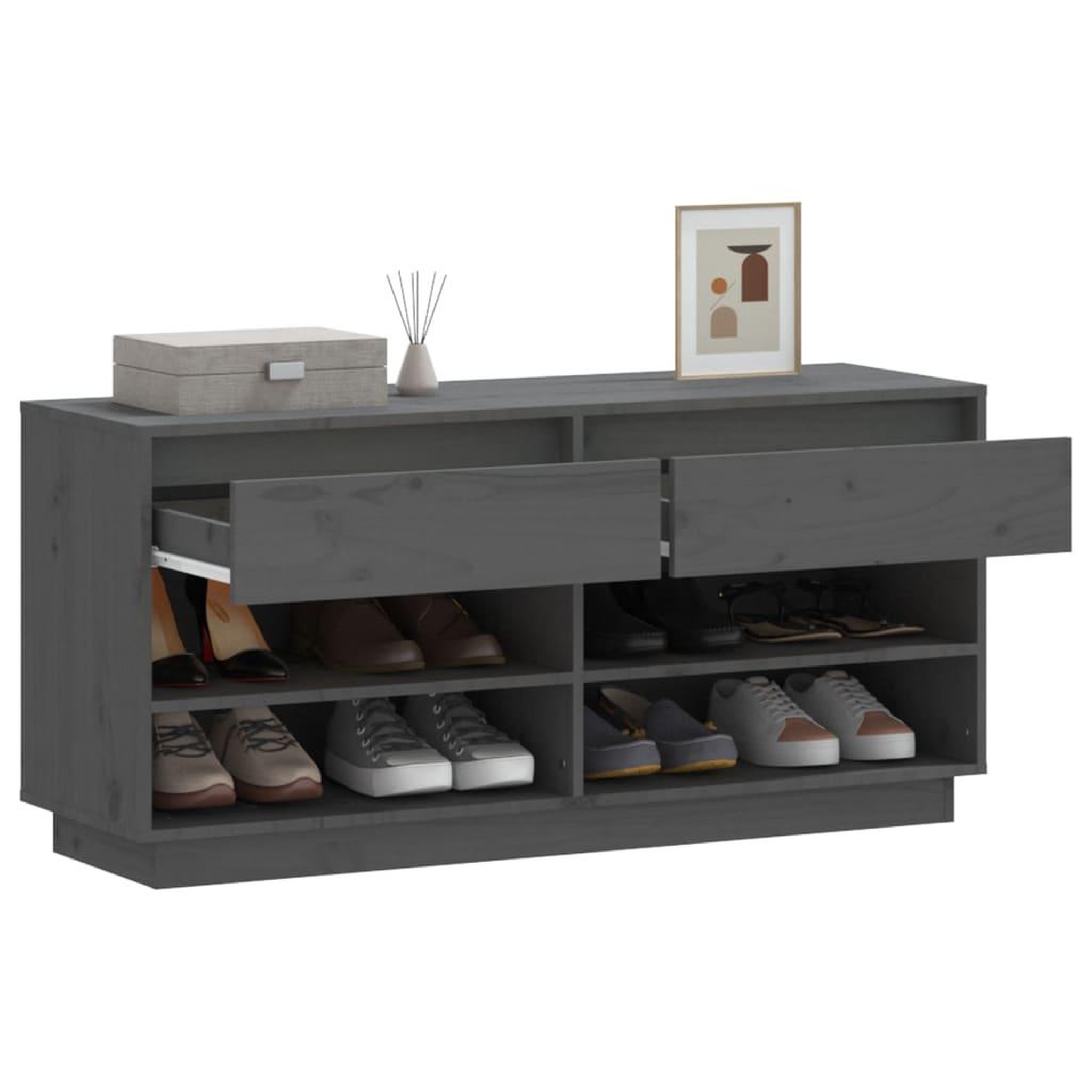 Voir la diapositive 4 : VIDAXL Armoire a chaussures Gris 110x34x52 cm Bois de pin massif